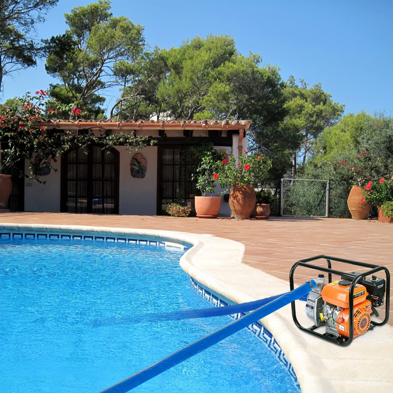 Gonioa 2 inches x 50 FT Heavy-Duty PVC Swimming Pool Backwash Hose, Reinforced Discharge Hose with Clamp for Swimming Pools, Blue - Image 2