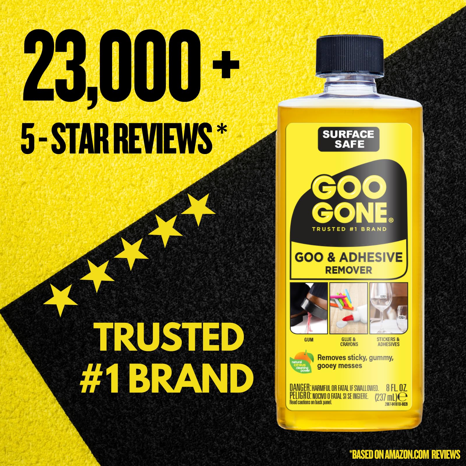 Goo Gone Adhesive Remover - 2 Pack - 8 Ounce - Surface Safe Adhesive Remover Safely Removes Stickers Labels Decals Residue Tape Chewing Gum Grease Tar Crayon Glue - Image 5