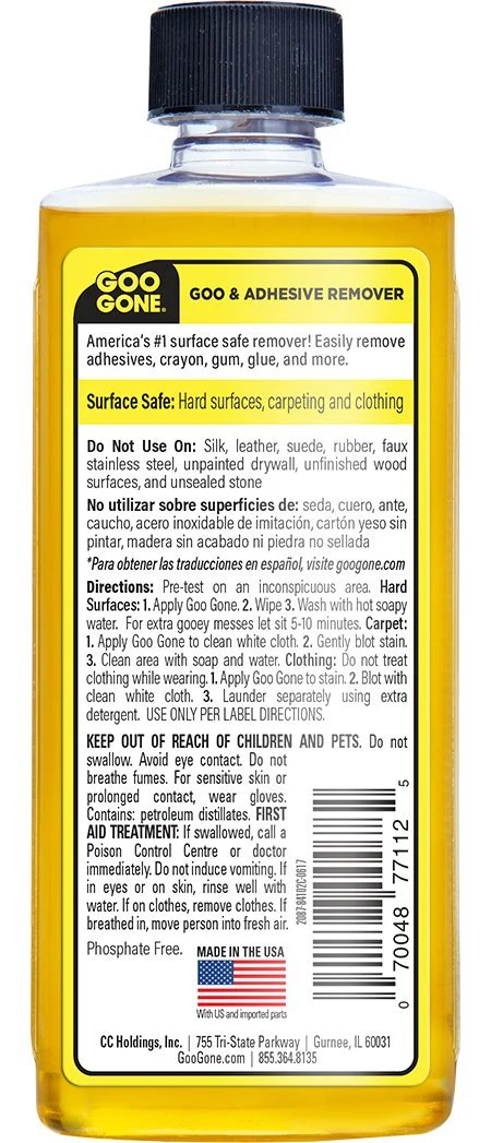 Goo Gone Adhesive Remover - 2 Pack - 8 Ounce - Surface Safe Adhesive Remover Safely Removes Stickers Labels Decals Residue Tape Chewing Gum Grease Tar Crayon Glue - Image 9