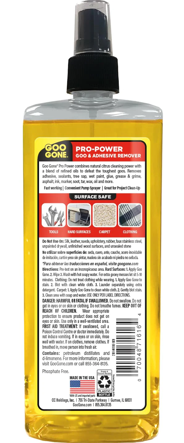 Goo Gone Spray Pro-Power Adhesive Remover with Scraper, Professional Strength, Easily Removes Wood Glue, Grease, Tar, Stickers, Goos, Wet Paint & Grime, Surface Safe, Fast Working, 16 Fl Oz - Image 8