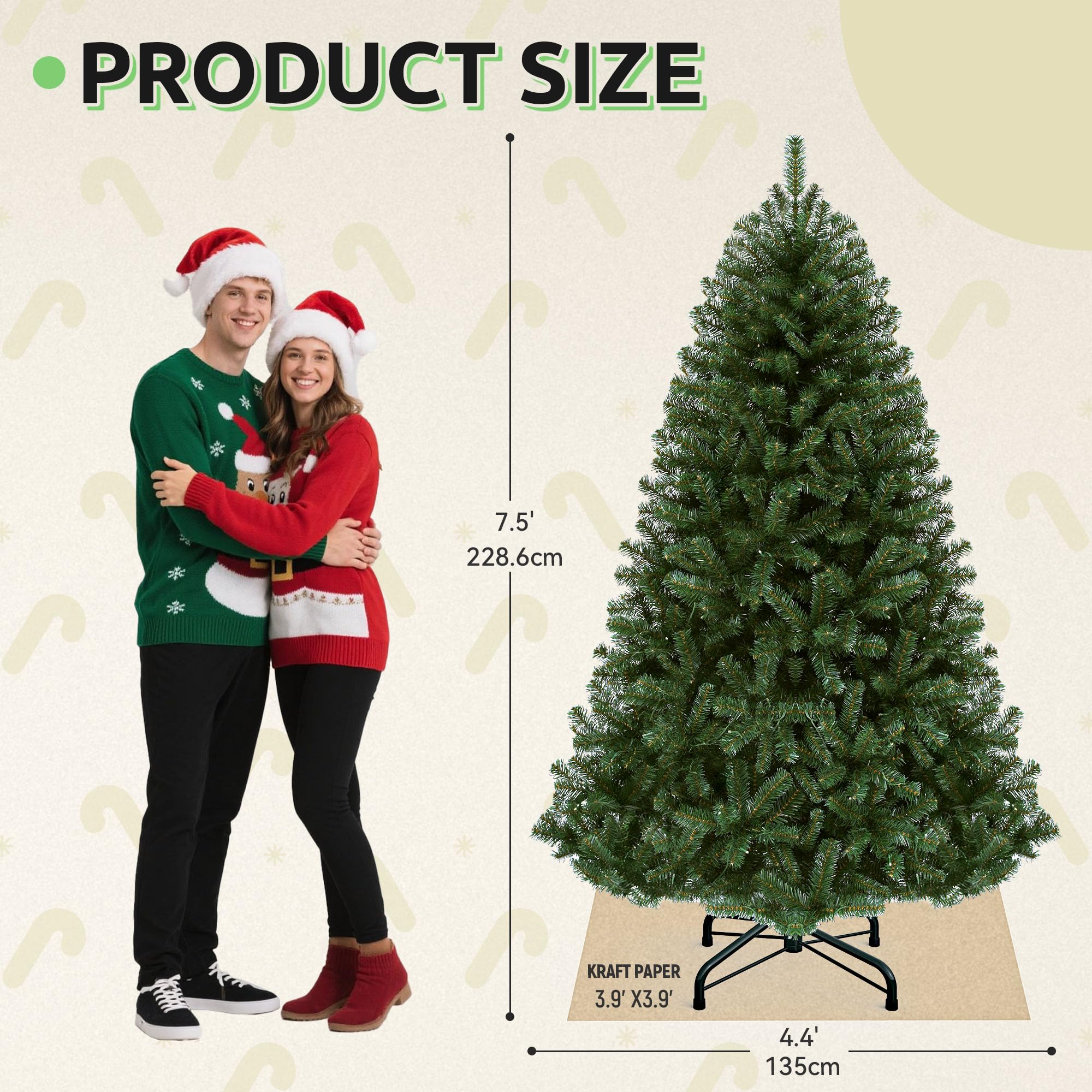 GOOBED Prelit Green Christmas Tree 7.5FT with Remote Control, Pre-Lit Green Artificial Hinged Spruce Christmas Tree with 1450 Tips, 550 LED Lights and 11 Light-Modes for Home, Party Decoration - Image 2