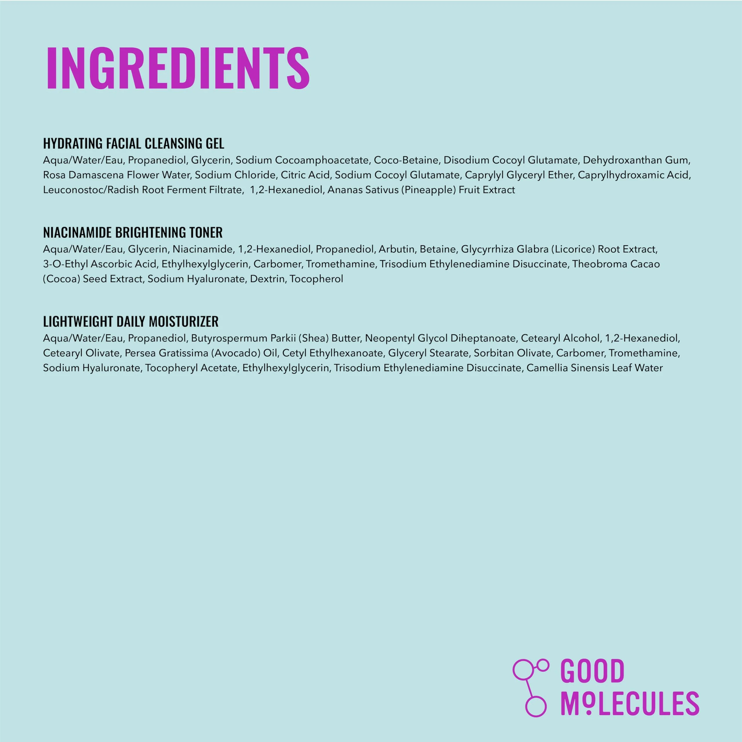 Good Molecules Cleanse, Tone & Moisturize Skincare Set – Hydrating Facial Cleansing Gel (200ml), Niacinamide Brightening Toner (120ml) & Lightweight Daily Moisturizer (100ml) - Image 2