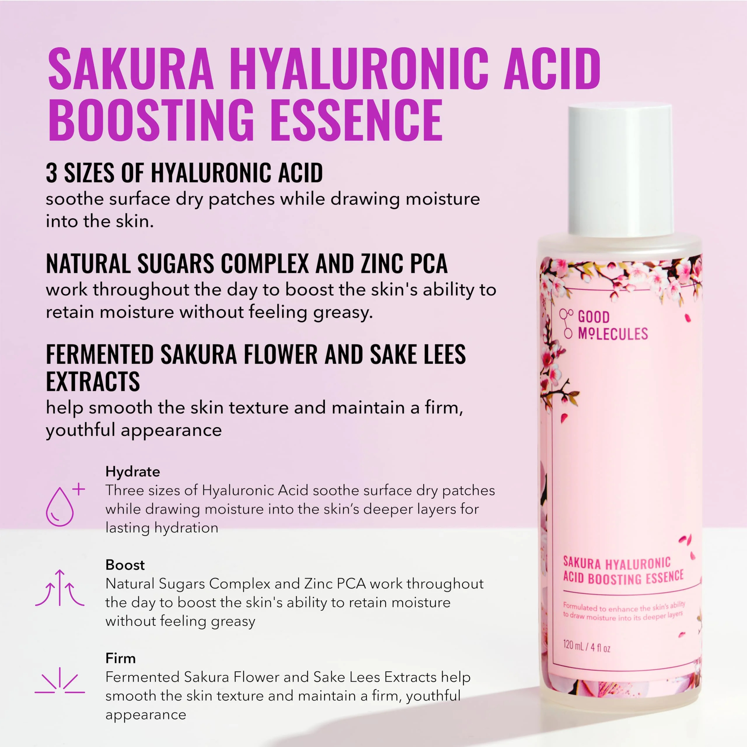Good Molecules Hyaluronic Acid Serum and Sakura Essence Duo, Hydrating Skincare Set, 30ml Serum with 100ml Boosting Essence, All Skin Types - Image 4