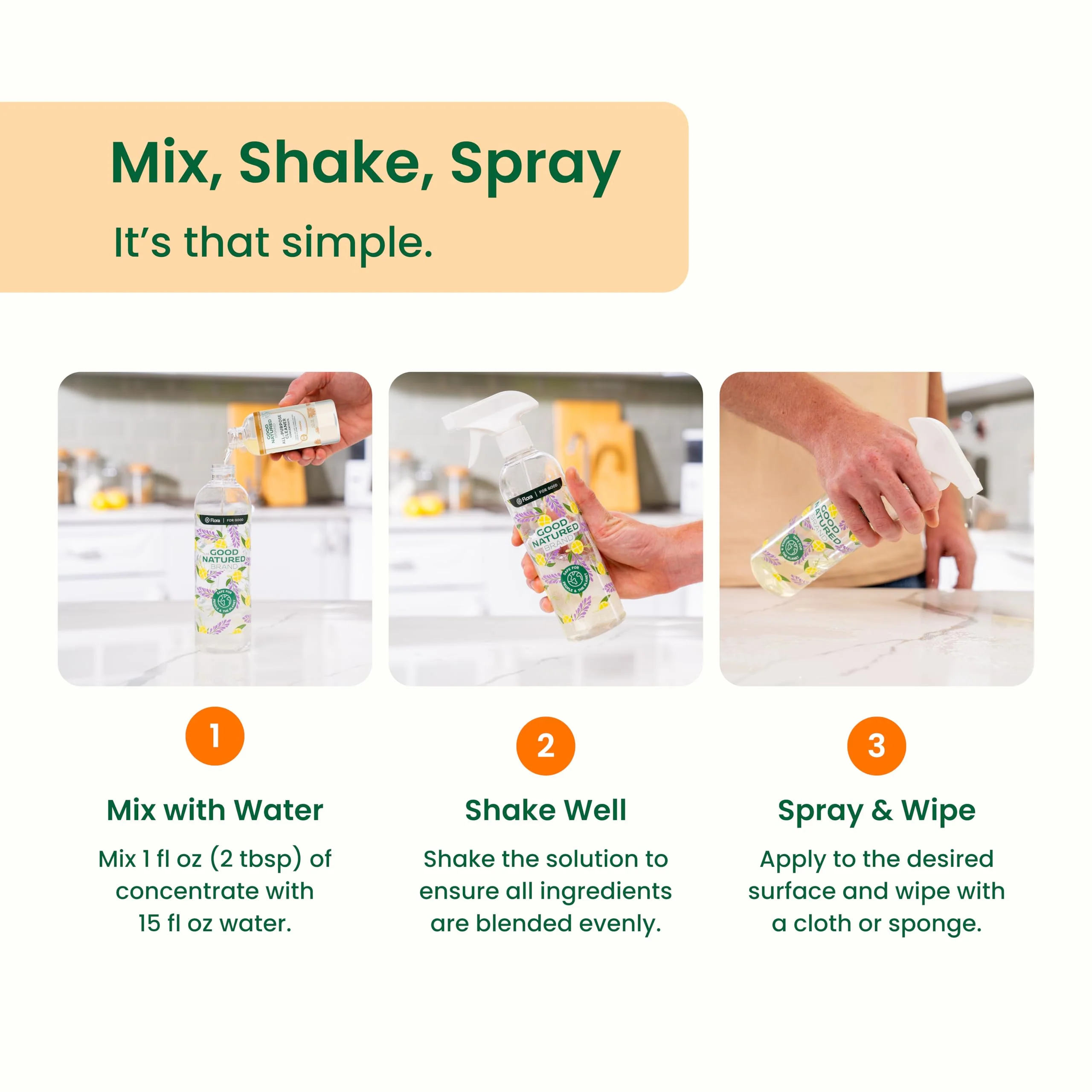 Good Natured Brand All-Purpose Cleaner Concentrate | Multi-Surface Cleaner | Natural Orange Essential Oil | Multipurpose Cleaner Concentrate All Surfaces | Orange | 8oz makes 128oz - Image 7