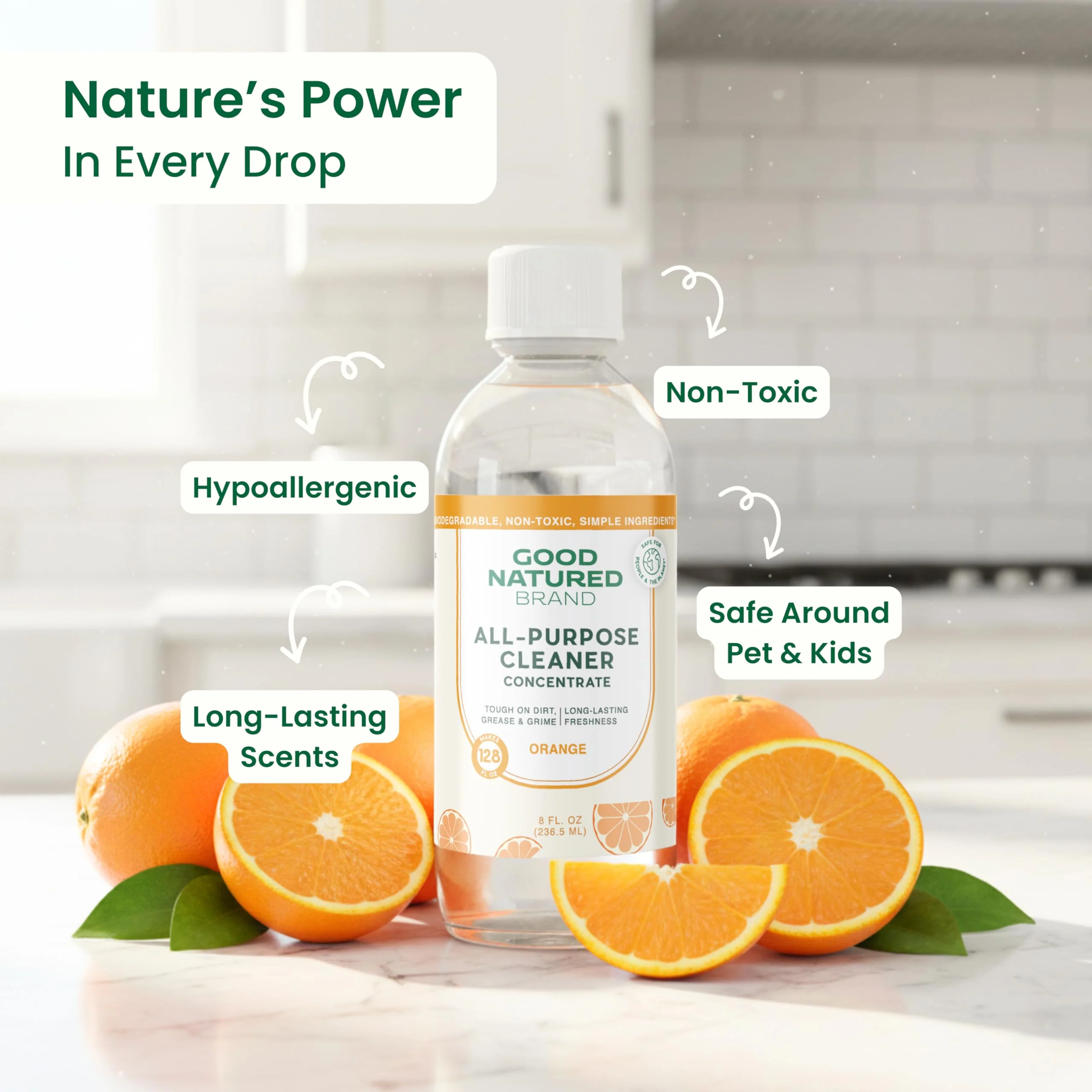 Good Natured Brand All-Purpose Cleaner Concentrate | Multi-Surface Cleaner | Natural Orange Essential Oil | Multipurpose Cleaner Concentrate All Surfaces | Orange | 8oz makes 128oz - Image 9