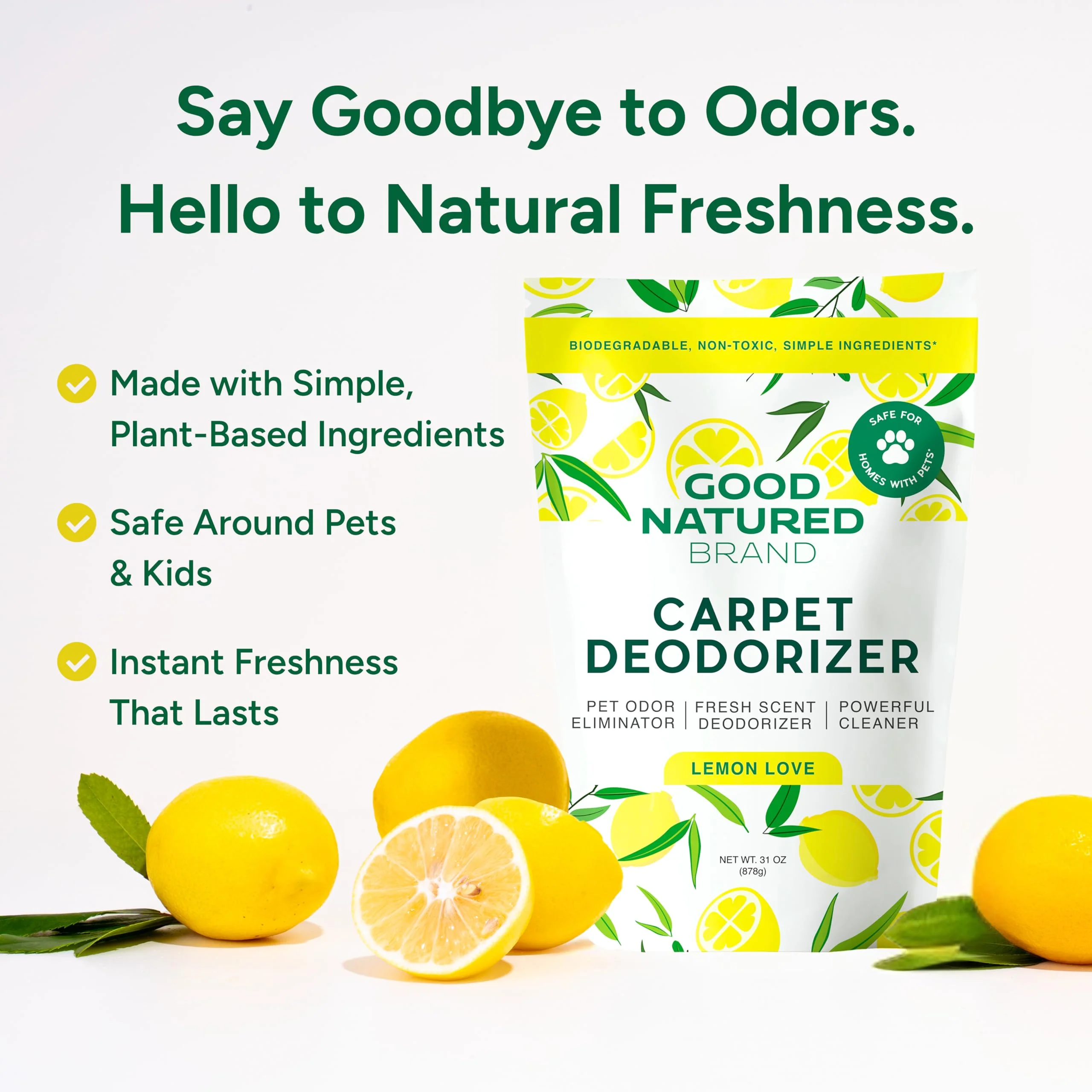 Good Natured Brand | Carpet Deodorizer & Freshener Powder | 31 oz Pet Odor Eliminator for Strong Odor & Pet Urine | Fresh Natural Lemon Scent | Safe for Homes with Pets - Image 7