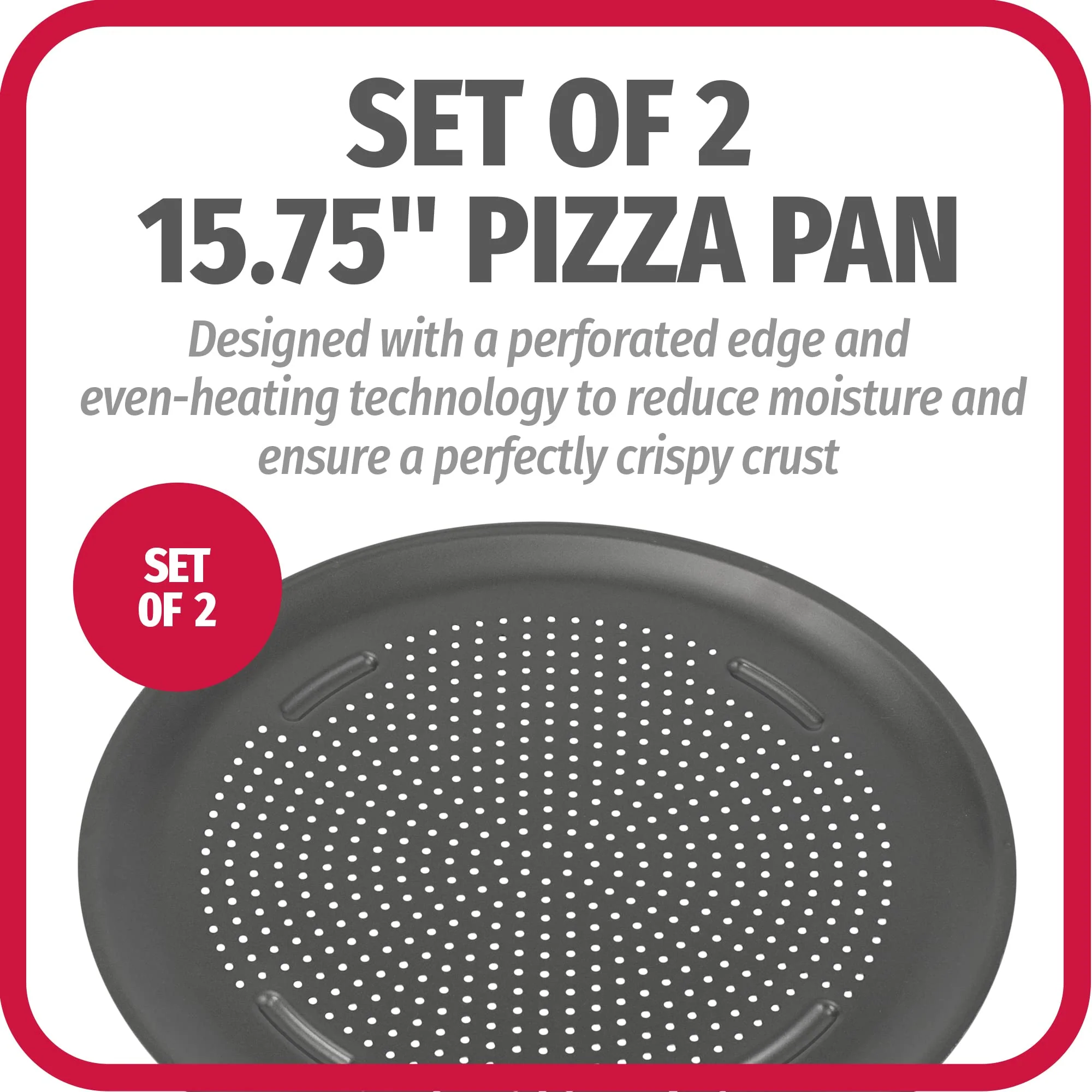 GoodCook AirPerfect Nonstick 16” Pizza Pan - Set of 2 - Pizza Trays for Oven, Perforated Round Pizza Pan, Carbon Steel Baking Pan, Homemade, Frozen & Leftover Slices - Image 6