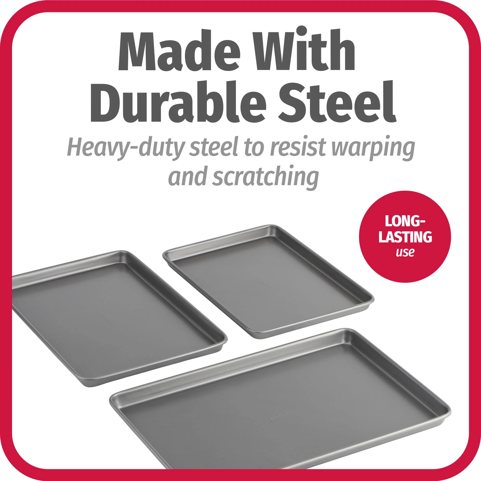 GoodCook Everyday Nonstick Carbon Steel Baking Sheet Set, 3 Pack – Small 13” x 9”, Medium 15” x 10”, Large 17” x 11” – Carbon Steel Cooking Pans, Cookie Sheet Bakeware Set - Image 3