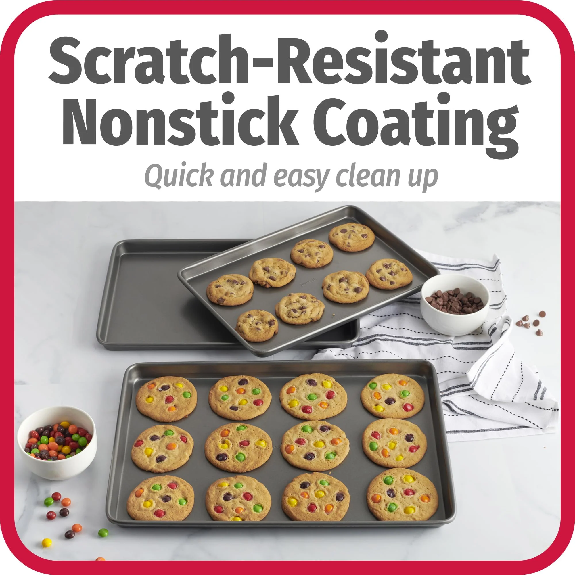 GoodCook Everyday Nonstick Carbon Steel Baking Sheet Set, 3 Pack – Small 13” x 9”, Medium 15” x 10”, Large 17” x 11” – Carbon Steel Cooking Pans, Cookie Sheet Bakeware Set - Image 4