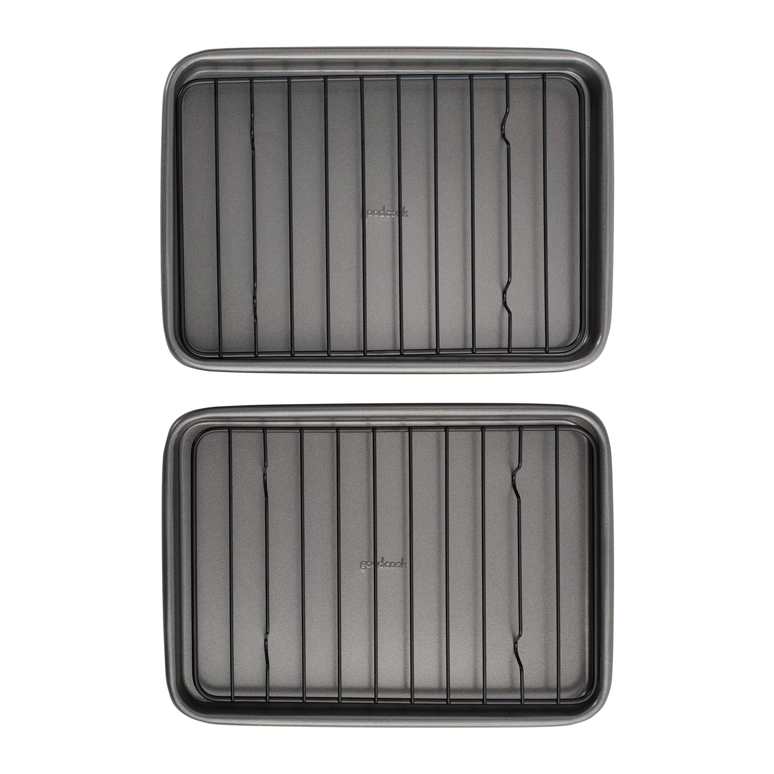 GoodCook Set of 2 Nonstick Steel 9" x 6.2" Toaster Oven Mini Baking Sheets with Racks, Gray