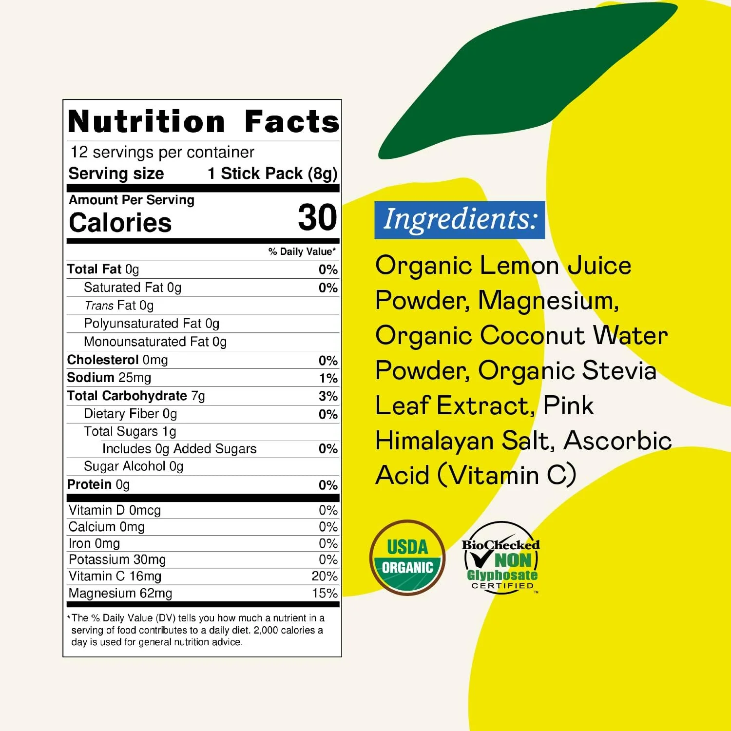 GOODONYA Organic Hydration Electrolyte Drink Mix, Certified Organic Hydration Powder, Non-GMO, Biochecked Glyphosate Free, Low Sugar, Lemonade Flavor, No Artificial Flavors,12 Stick Packs - Image 5
