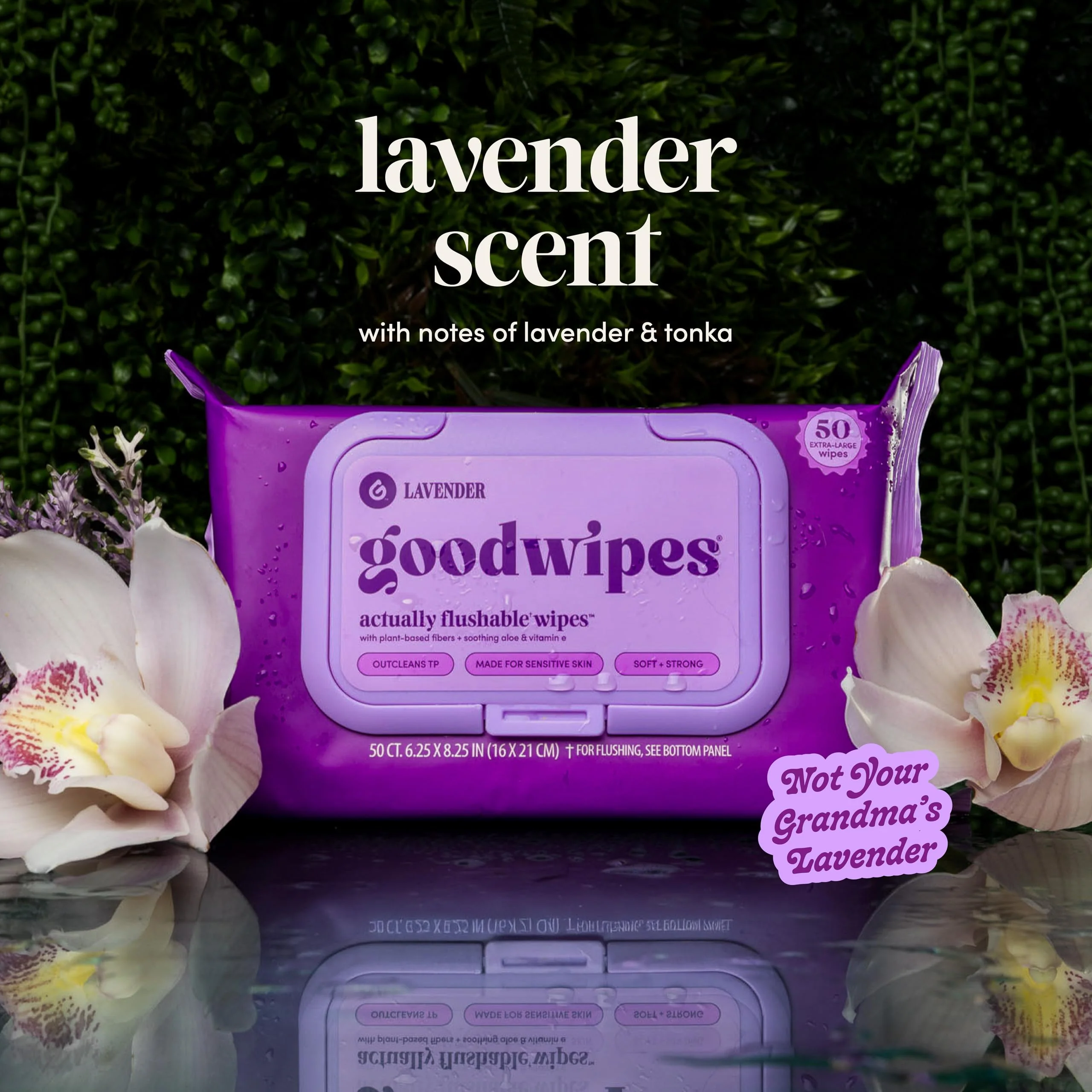 goodwipes Flushable Butt Wipes - Vitamin E & Aloe - Sewer & Septic Safe - Extra Large Adult Wet Wipes For Women & Men - Bathroom Essentials - Lavender, 318 Count (6 Packs + 1 Travel) - Image 2