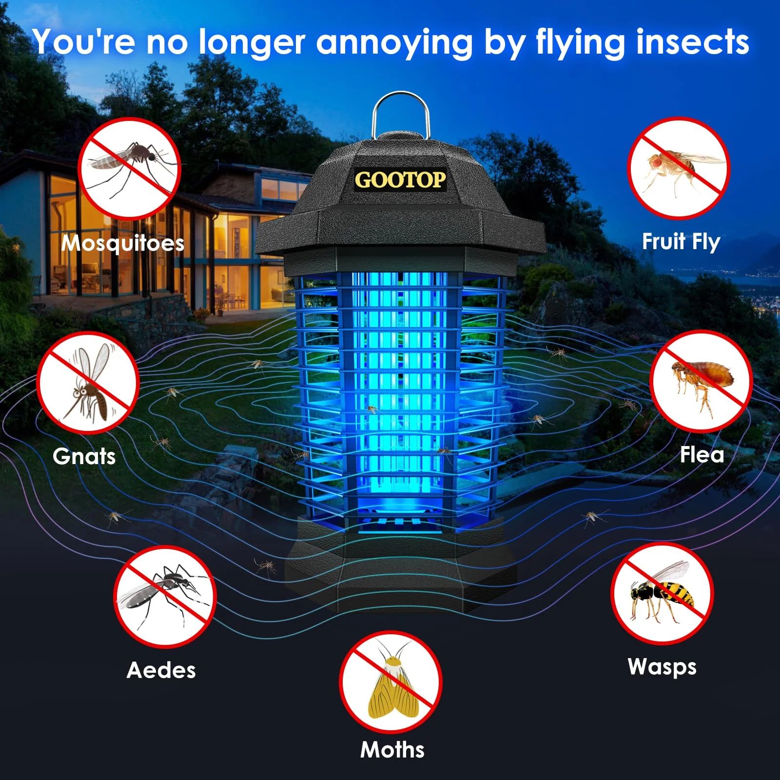 GOOTOP Bug Zapper Outdoor, Mosquito Zapper, 3 Prong Plug in Electric Fly Zapper, Mosquito Killer, Fly Traps, Flying Insects Zapper Indoor Outdoor, 4200V, ABS Plastic Outer (Black) - Image 8