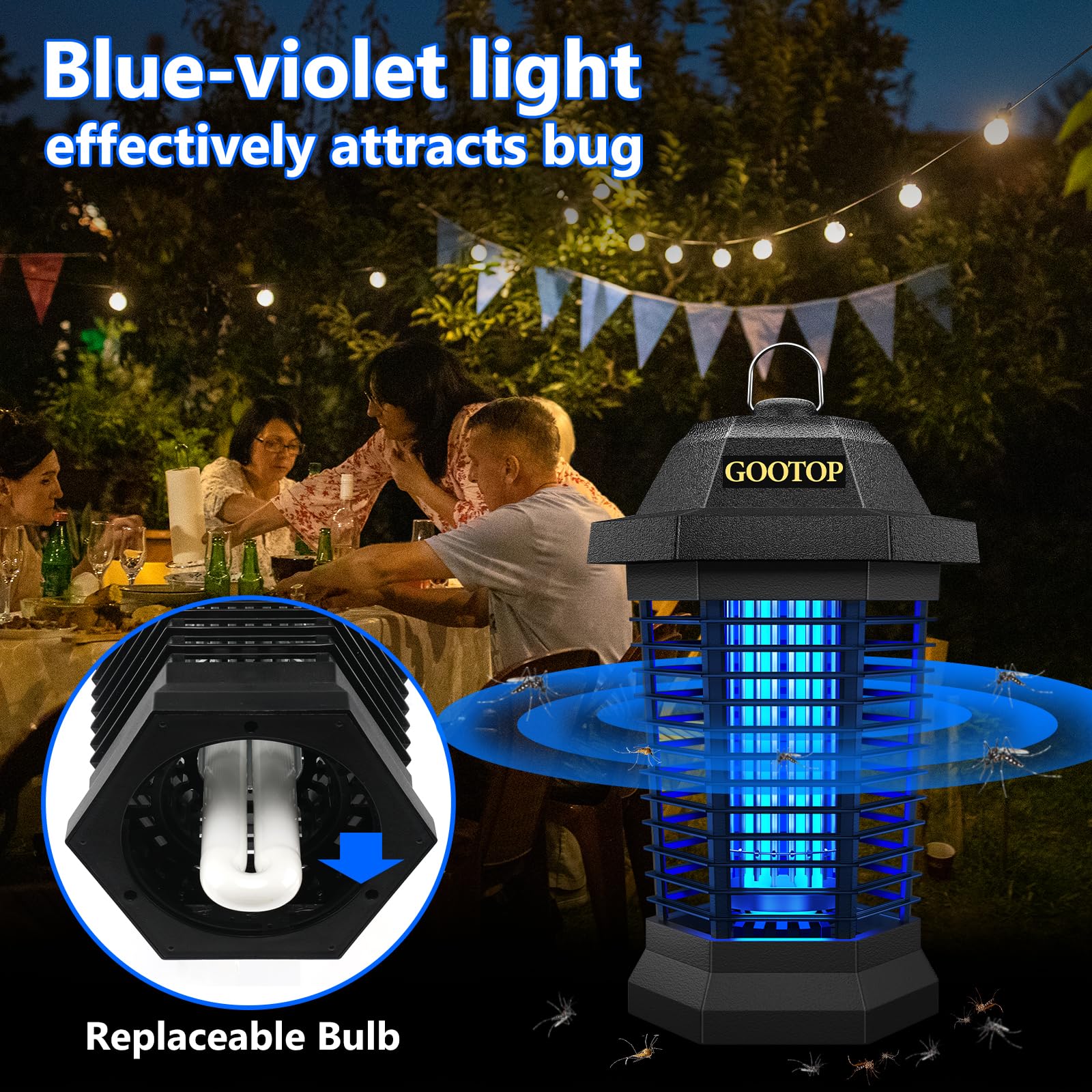 GOOTOP Mosquito Zapper, Bug Zapper Outdoor, Electric Bug Zapper, Fly Zapper, Mosquito Killer, 3 Prong Plug, 90-130V, Black - Image 3