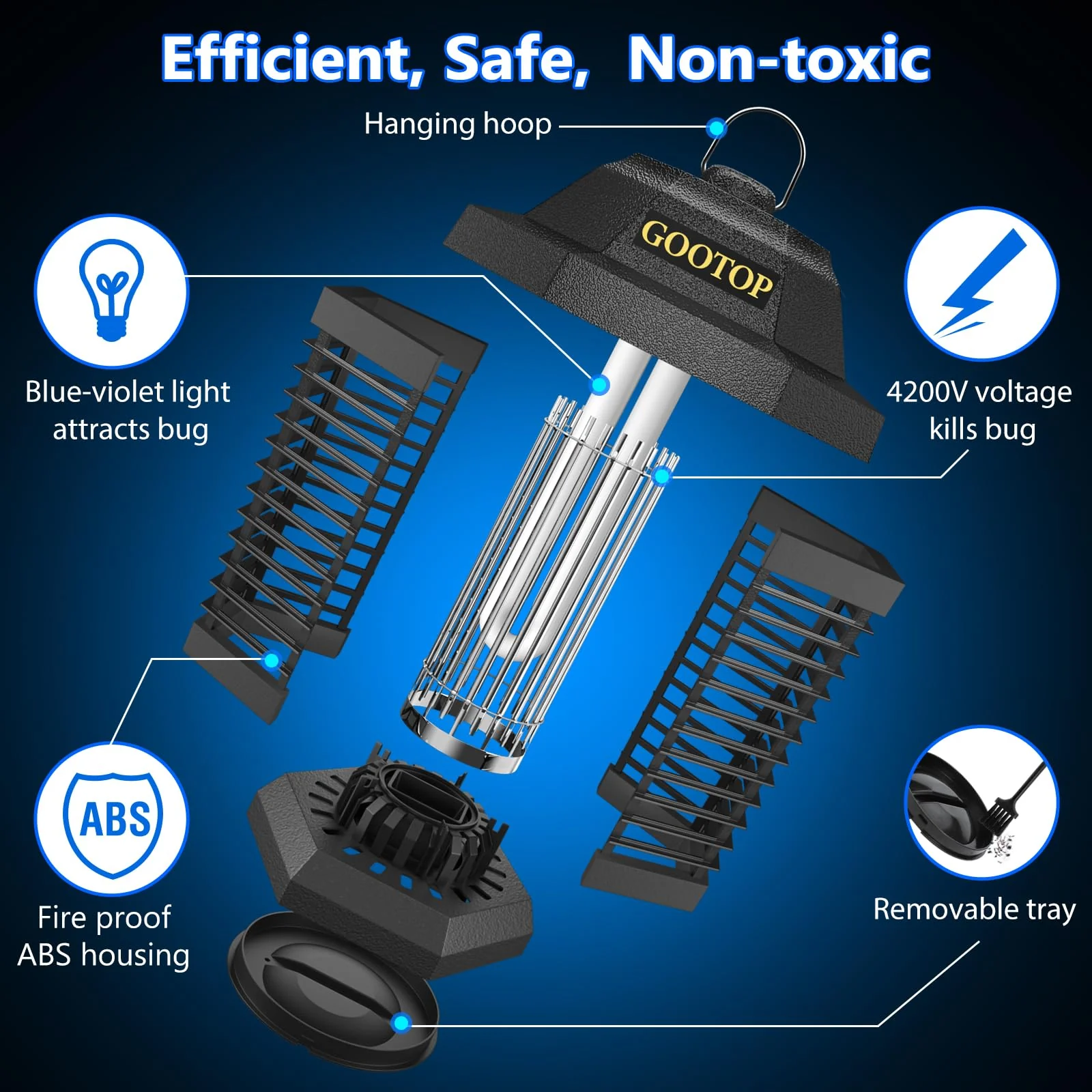 GOOTOP Mosquito Zapper, Bug Zapper Outdoor, Electric Bug Zapper, Fly Zapper, Mosquito Killer, 3 Prong Plug, 90-130V, Black - Image 4