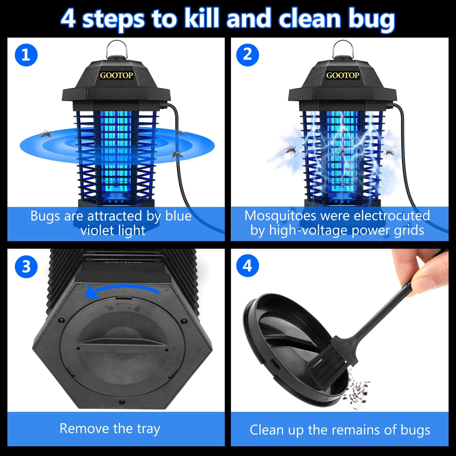 GOOTOP Mosquito Zapper, Bug Zapper Outdoor, Electric Bug Zapper, Fly Zapper, Mosquito Killer, 3 Prong Plug, 90-130V, Black - Image 5
