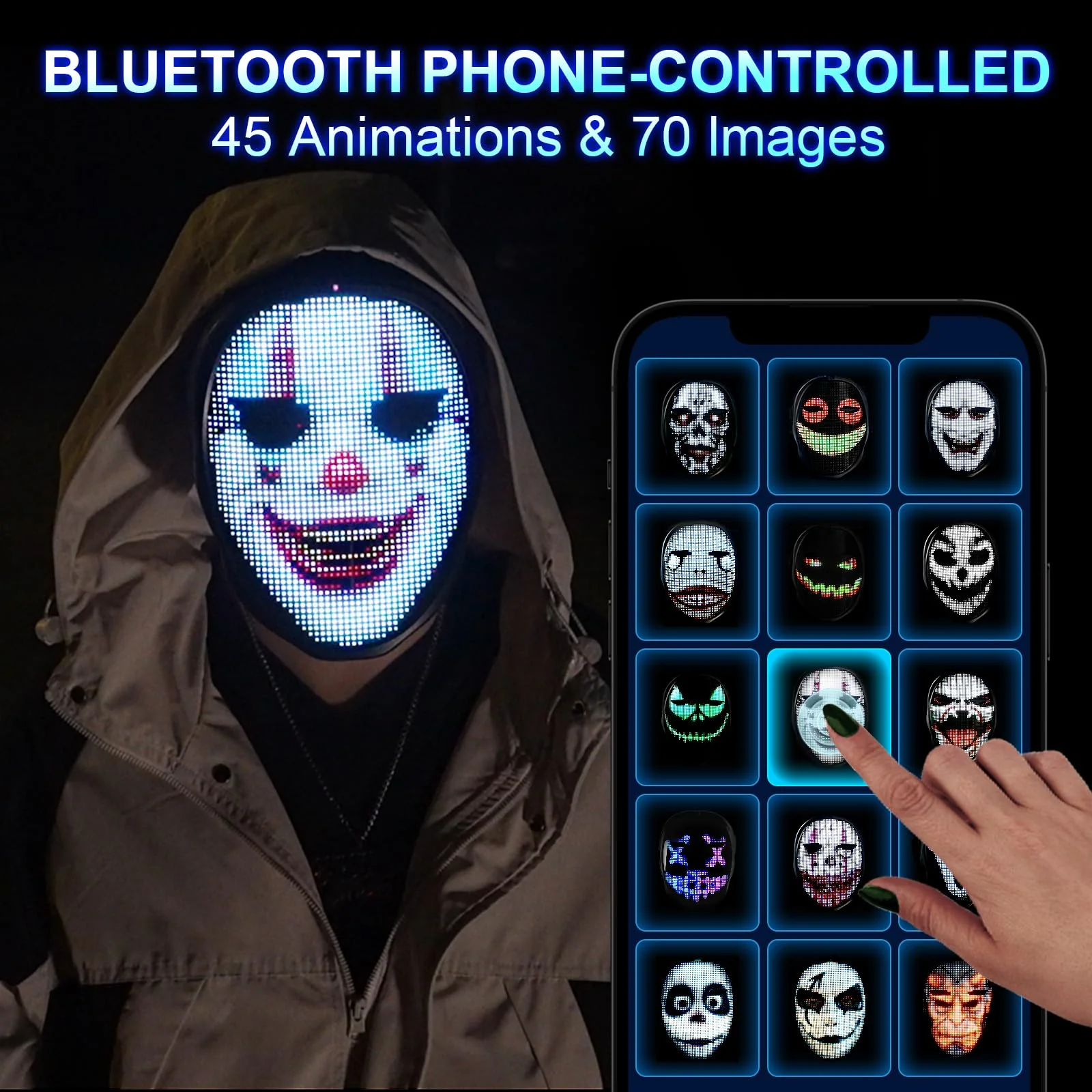 Gootus Face Transforming LED Mask with App Controlled - Halloween Costumes for Kids, Light Up Mask with Gesture Sensing, Boys Toys Gifts for Birthday Costume Christmas - Image 8
