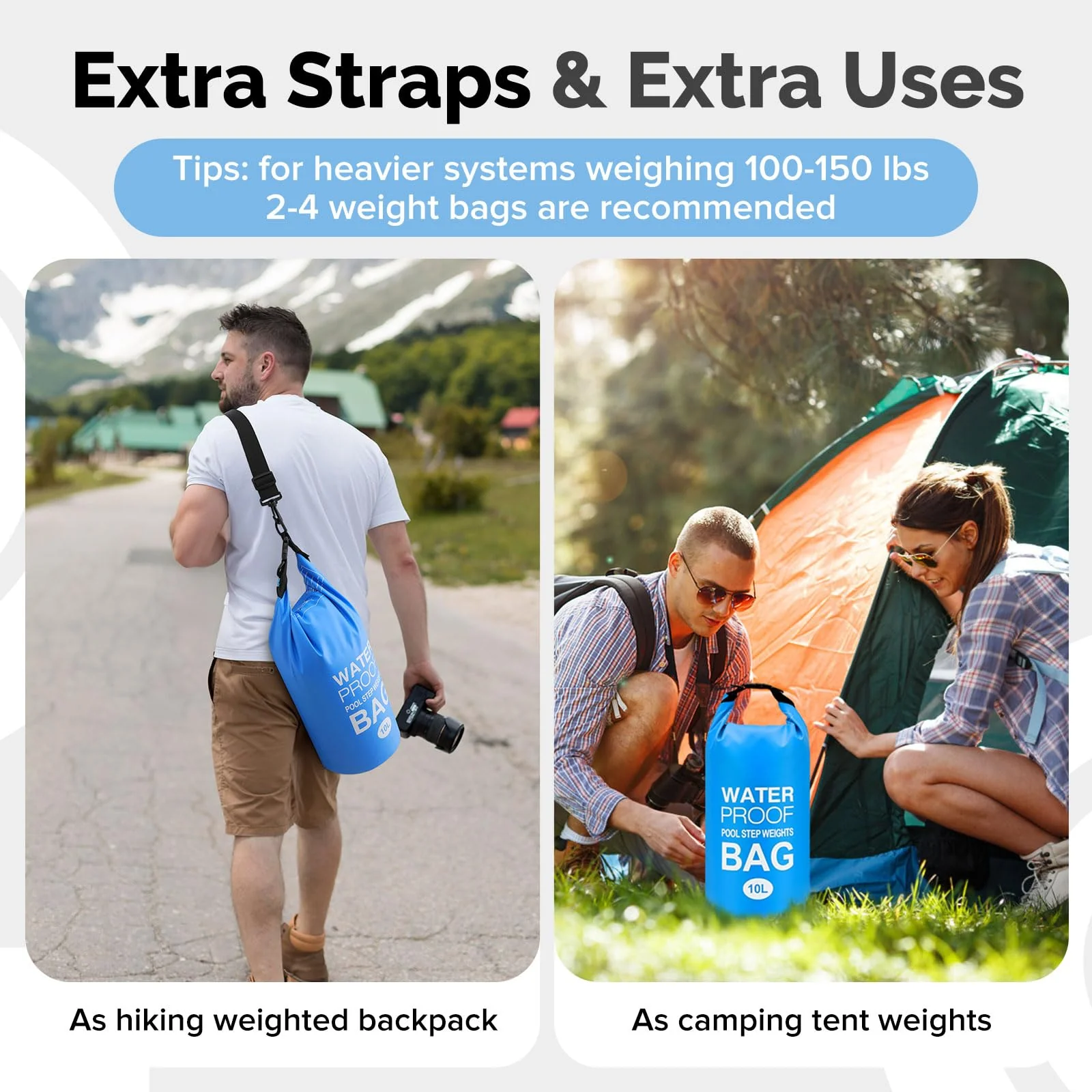 Goovilla Pool Ladder Weights Universal | 2 Pack 10L 500D PVC Waterproof Tear-Resistance Sand Bags for Above Ground Pools Steps | Easy to Fill and Seal with Strong Handle and 2 Straps (Sky Blue) - Image 2