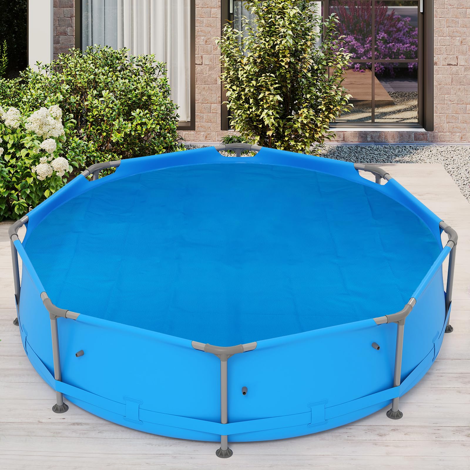 Goplus 8 FT Round Solar Pool Cover, 12 Mil Above-Ground & In-ground Swimming Pool Heat Retaining Blanket, Heavy-Duty Thermal Insulating Bubble Wrap Cover for Hot Tub SPA (Blue, Round 8 FT) - Image 2