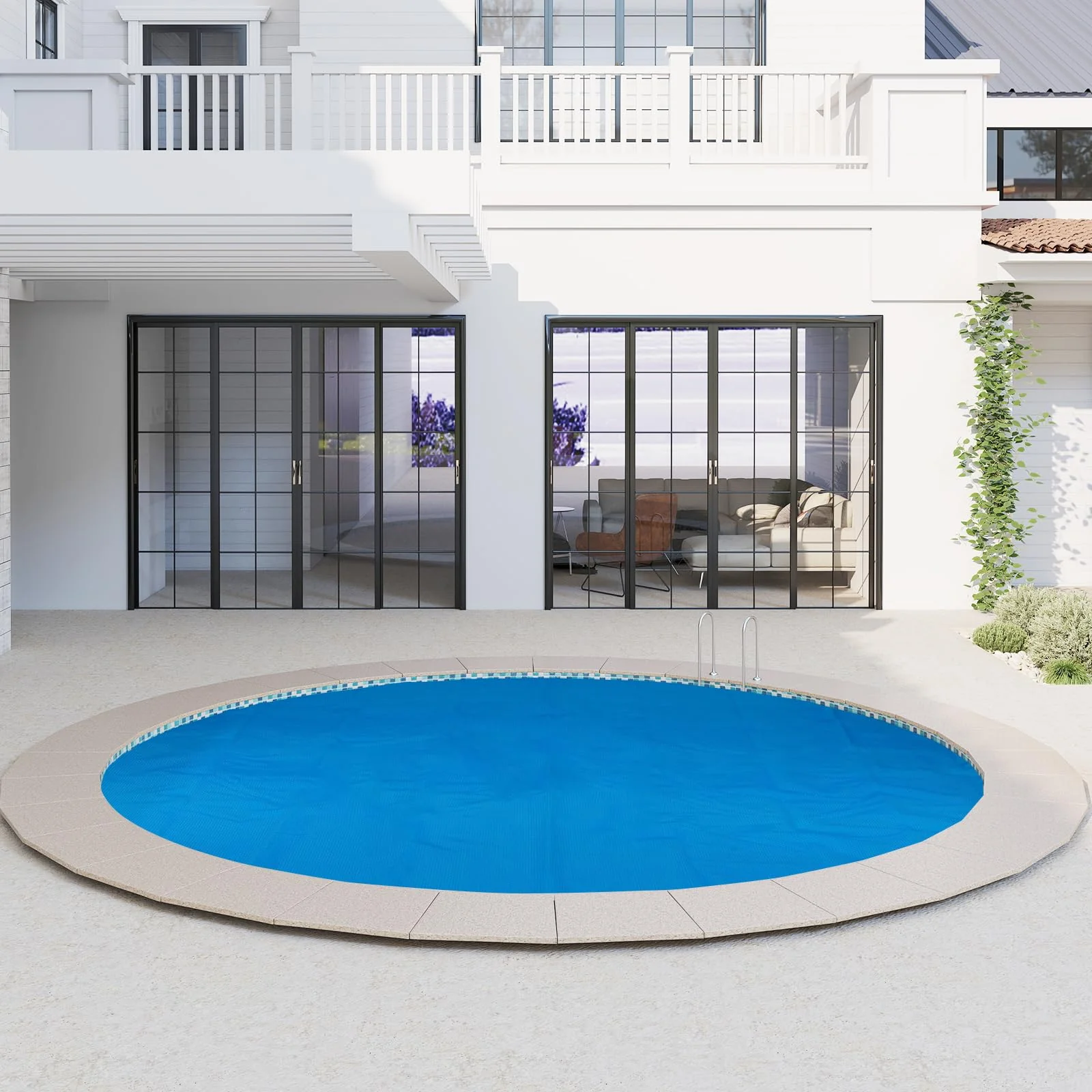 Goplus 8 FT Round Solar Pool Cover, 12 Mil Above-Ground & In-ground Swimming Pool Heat Retaining Blanket, Heavy-Duty Thermal Insulating Bubble Wrap Cover for Hot Tub SPA (Blue, Round 8 FT) - Image 3