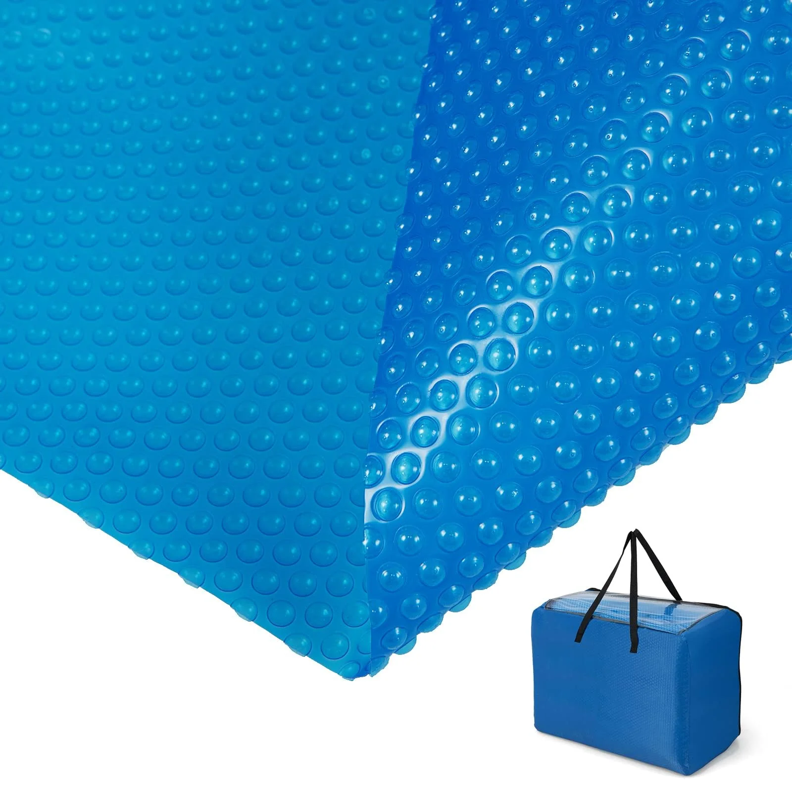 Goplus Pool Cover, 12 x 24 FT Solar Blanket 12 Mil with Carrying Bag for In-Ground and Above-Ground Swimming Pools, Rectangle Hot Tub SPA Thermal Blanket, Blue Bubble
