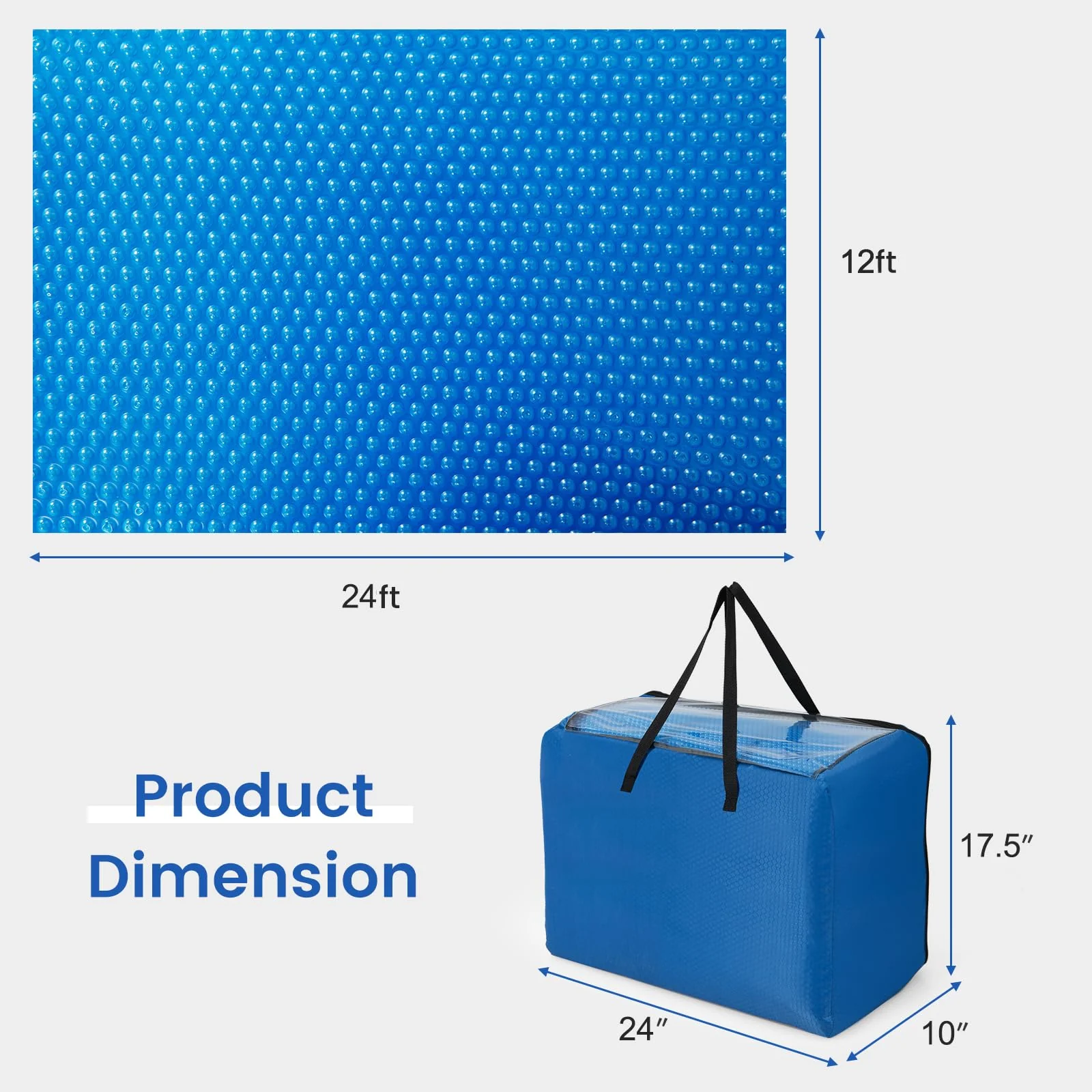 Goplus Pool Cover, 12 x 24 FT Solar Blanket 12 Mil with Carrying Bag for In-Ground and Above-Ground Swimming Pools, Rectangle Hot Tub SPA Thermal Blanket, Blue Bubble - Image 5