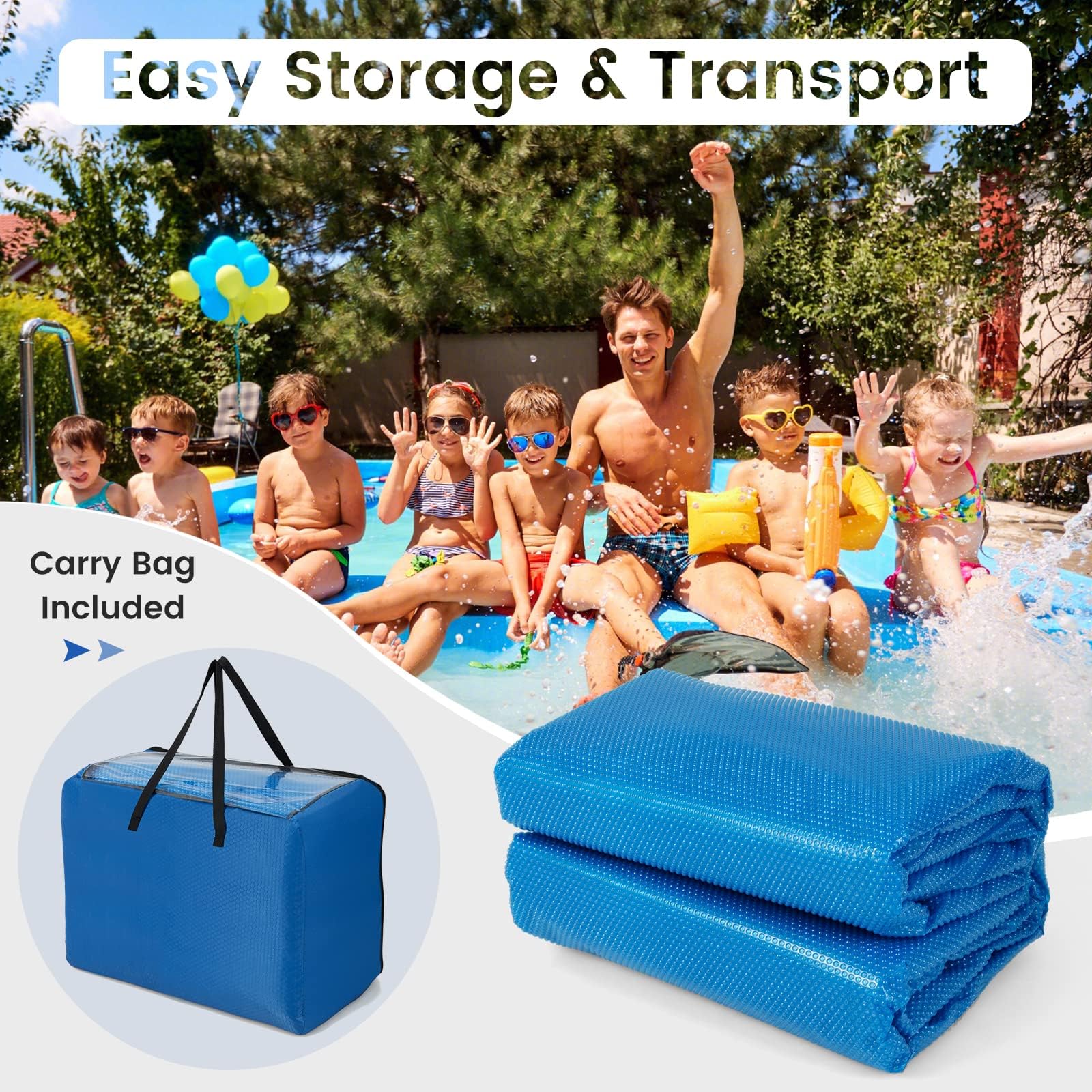 Goplus Pool Cover, 12 x 24 FT Solar Blanket 12 Mil with Carrying Bag for In-Ground and Above-Ground Swimming Pools, Rectangle Hot Tub SPA Thermal Blanket, Blue Bubble - Image 6