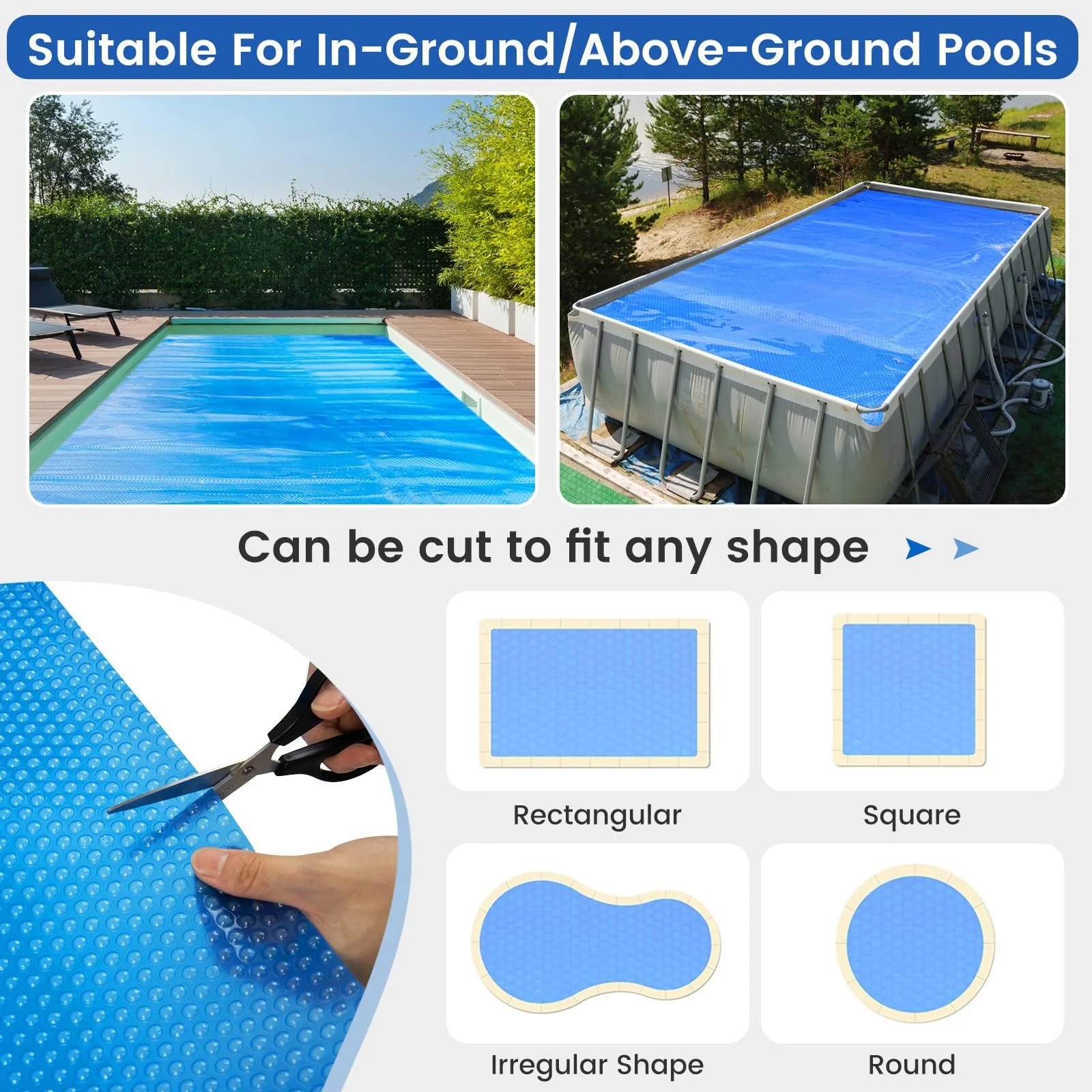 Goplus Pool Cover, 12 x 24 FT Solar Blanket 12 Mil with Carrying Bag for In-Ground and Above-Ground Swimming Pools, Rectangle Hot Tub SPA Thermal Blanket, Blue Bubble - Image 7