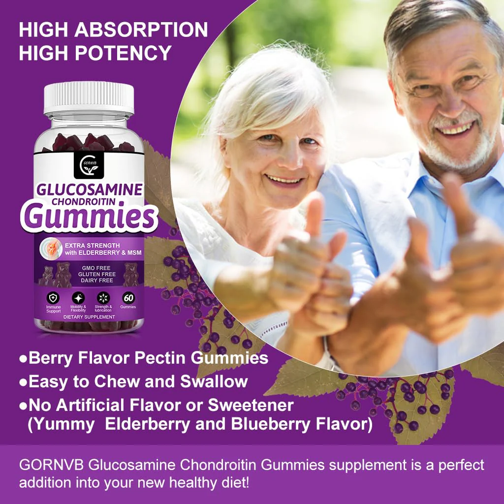 GORNVB Glucosamine Chondroitin Gummies with MSM & Elderberry – Extra Strength Mobility & Flexibility Support, Antioxidant Immune Supplement for Women & Men - Image 4