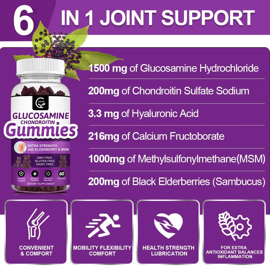GORNVB Glucosamine Chondroitin Gummies with MSM & Elderberry – Extra Strength Mobility & Flexibility Support, Antioxidant Immune Supplement for Women & Men - Image 8