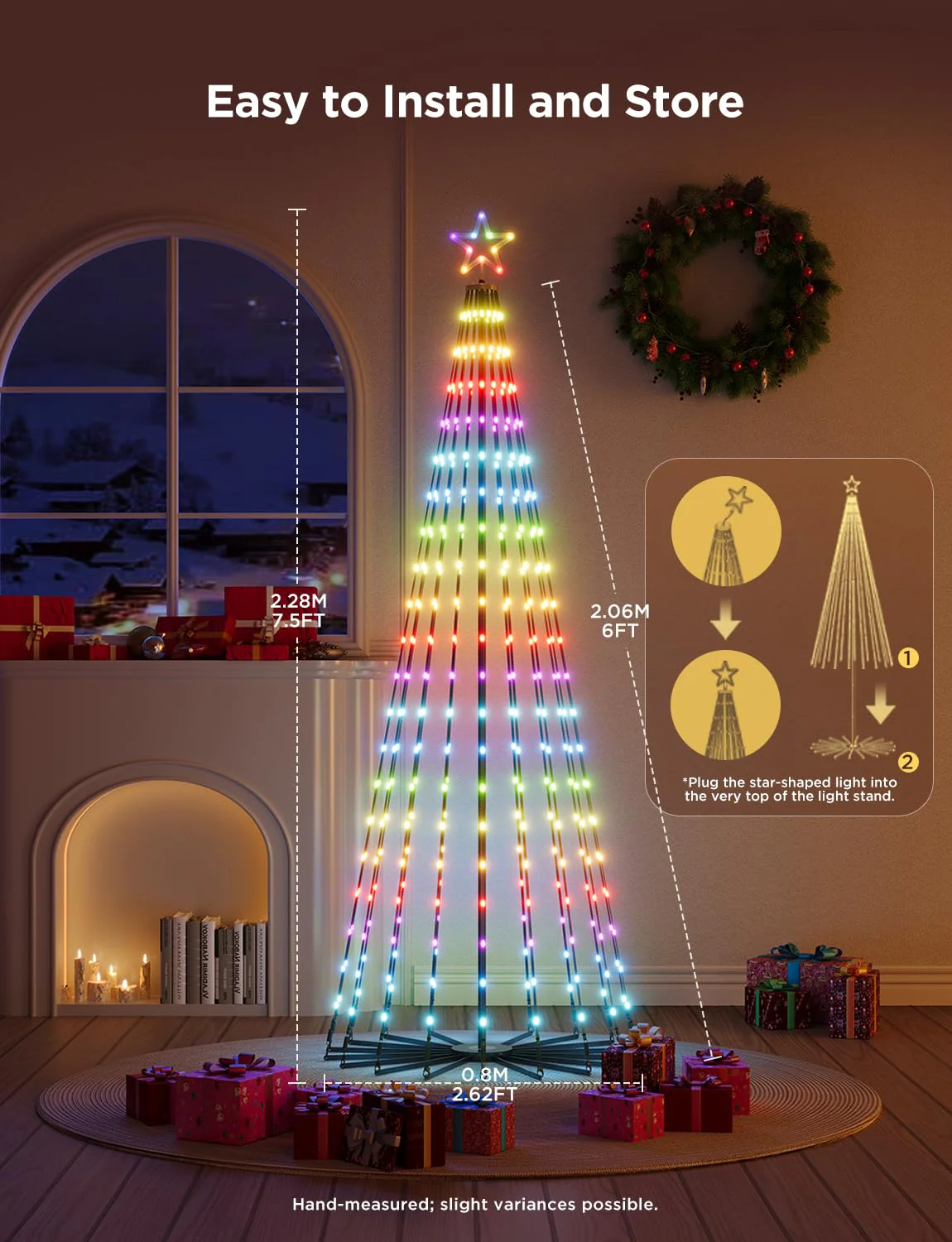 Govee Christmas Cone Tree Lights, 7.5ft 370 LEDs RGBIC Christmas Tree Lights with Smart App Control, IP67 Waterproof Outdoor String Lights for Christmas Decorations, 82+ Scene Modes, Music Sync - Image 4