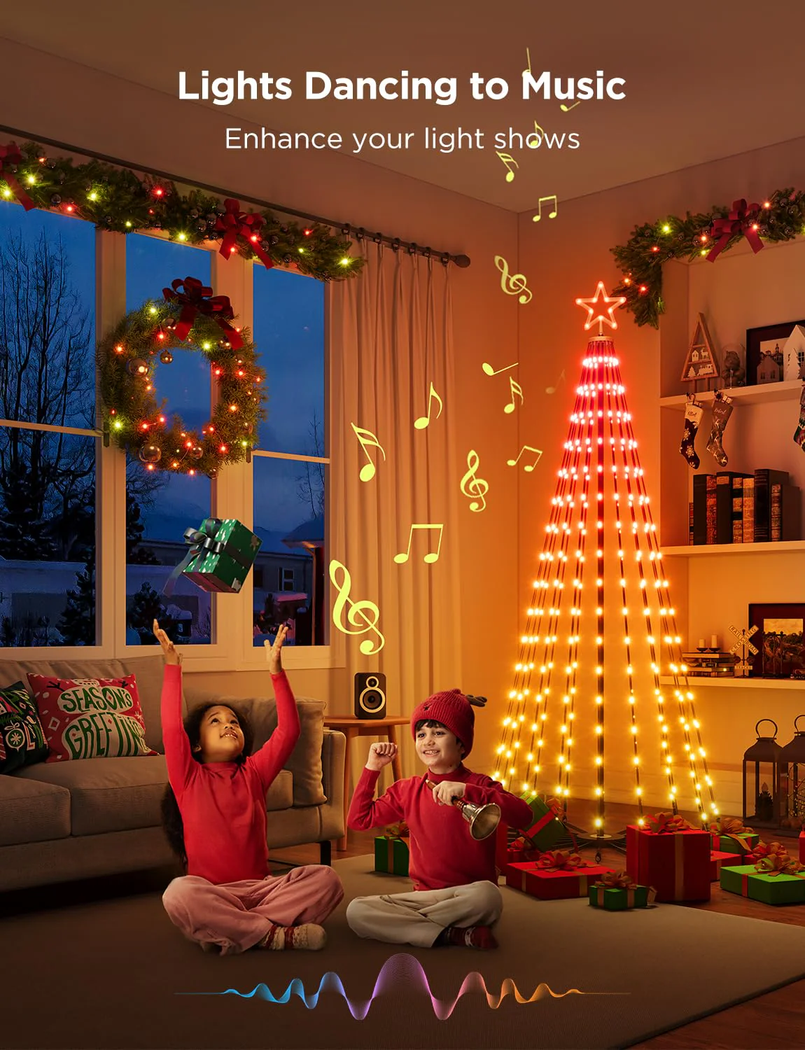Govee Christmas Cone Tree Lights, 7.5ft 370 LEDs RGBIC Christmas Tree Lights with Smart App Control, IP67 Waterproof Outdoor String Lights for Christmas Decorations, 82+ Scene Modes, Music Sync - Image 5