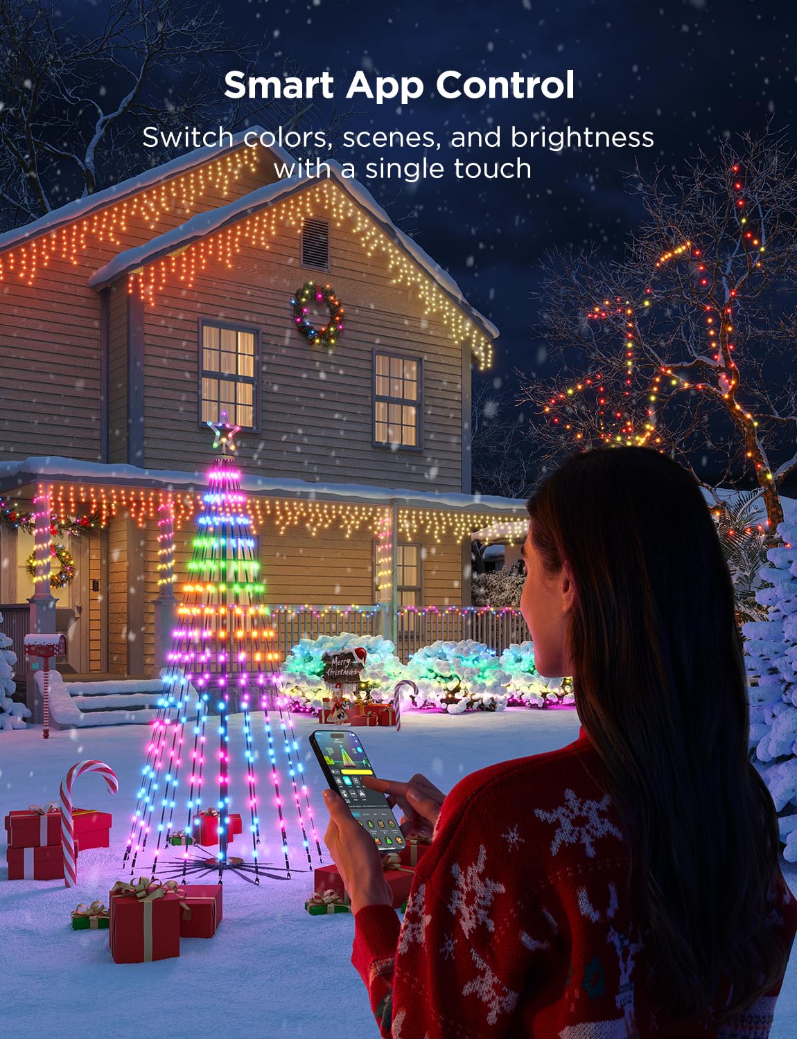 Govee Christmas Cone Tree Lights, 7.5ft 370 LEDs RGBIC Christmas Tree Lights with Smart App Control, IP67 Waterproof Outdoor String Lights for Christmas Decorations, 82+ Scene Modes, Music Sync - Image 6