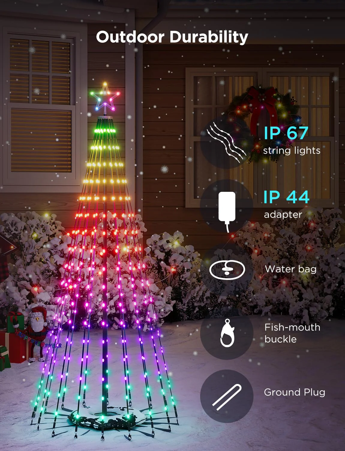 Govee Christmas Cone Tree Lights, 7.5ft 370 LEDs RGBIC Christmas Tree Lights with Smart App Control, IP67 Waterproof Outdoor String Lights for Christmas Decorations, 82+ Scene Modes, Music Sync - Image 7