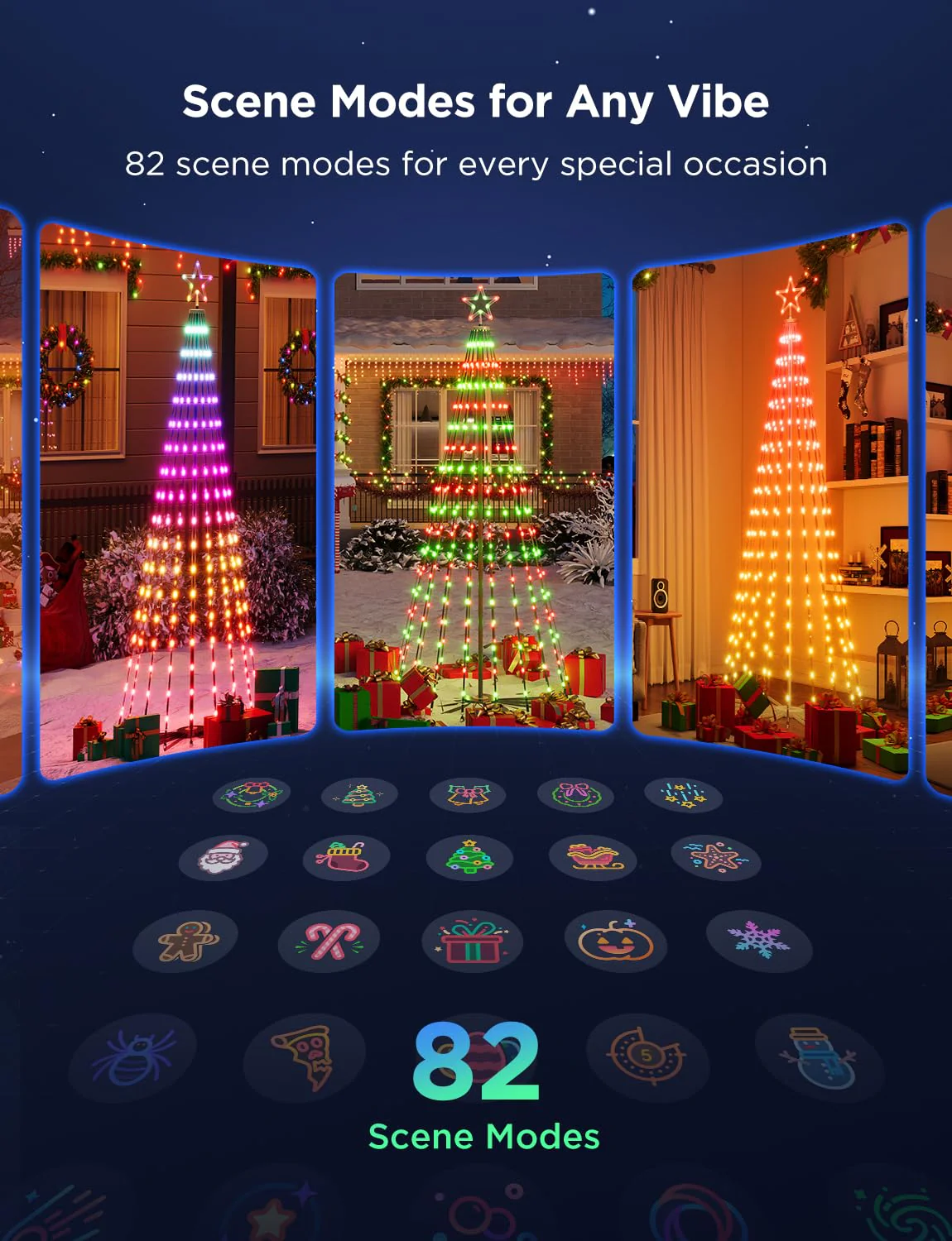 Govee Christmas Cone Tree Lights, 7.5ft 370 LEDs RGBIC Christmas Tree Lights with Smart App Control, IP67 Waterproof Outdoor String Lights for Christmas Decorations, 82+ Scene Modes, Music Sync - Image 8