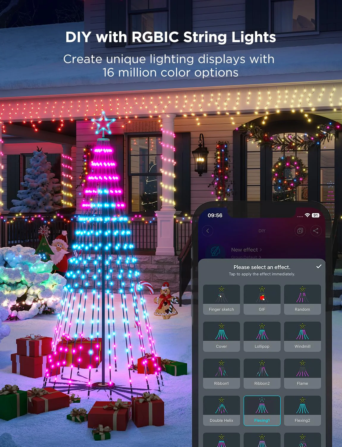 Govee Christmas Cone Tree Lights, 7.5ft 370 LEDs RGBIC Christmas Tree Lights with Smart App Control, IP67 Waterproof Outdoor String Lights for Christmas Decorations, 82+ Scene Modes, Music Sync - Image 9