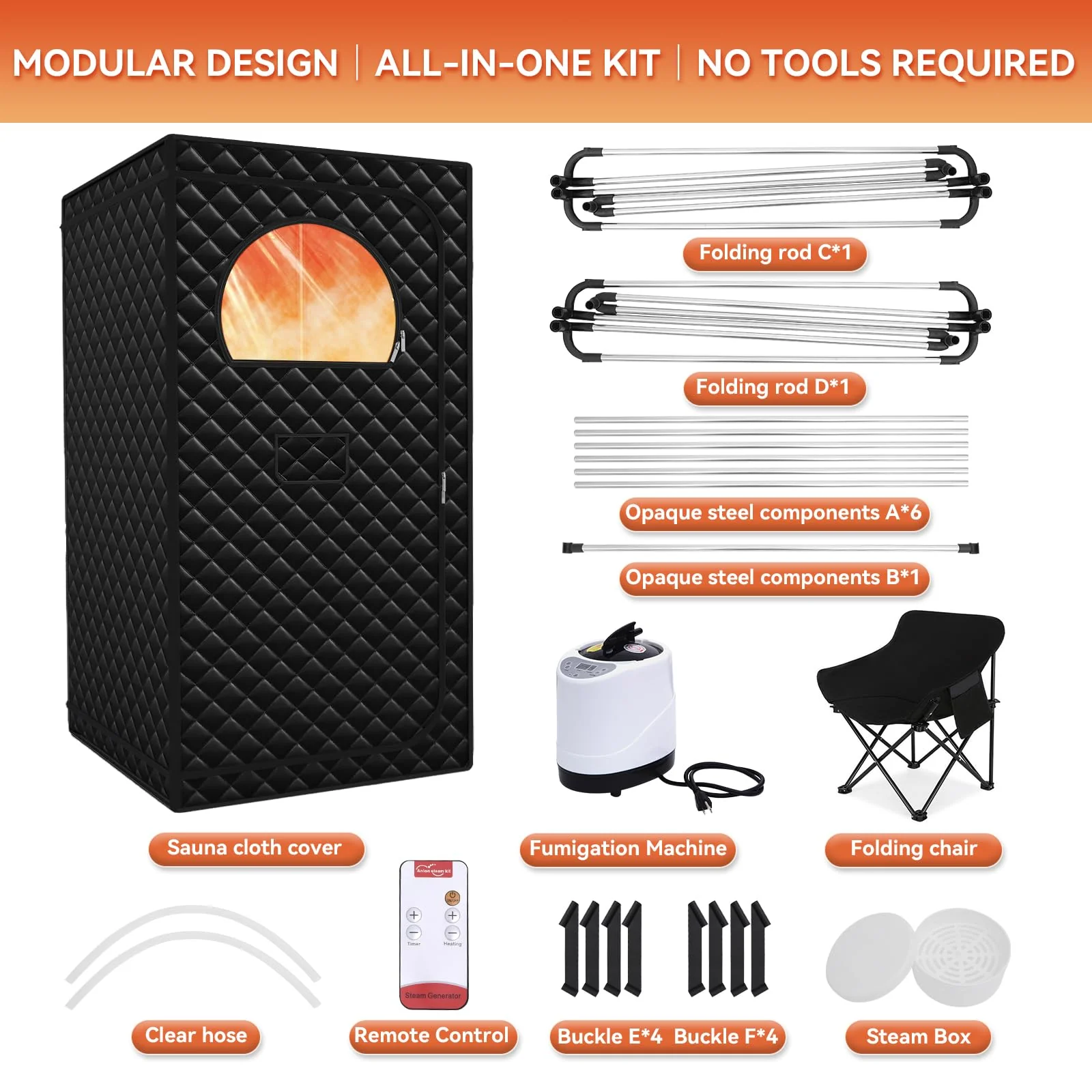 Gozuna Upgraded Portable Sauna for Home, Large Size Personal Sauna Box with 3L 1300W Steamer, Big Folding Chair, 9 Levels Heat, Full Body Steam Room Tent for Home Relaxation Spa 3'x3'x5.9' Black - Image 2
