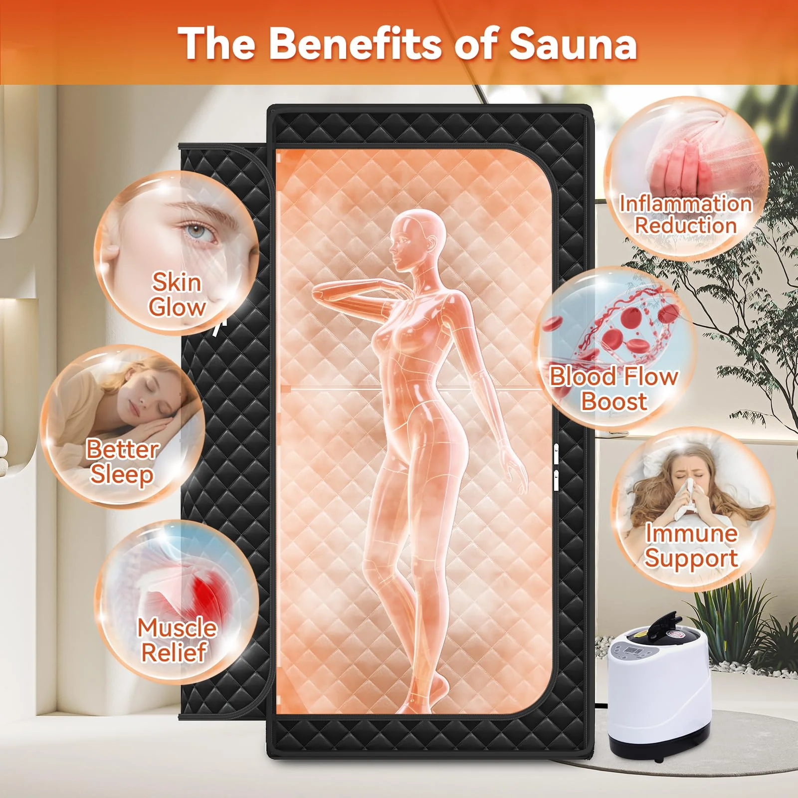 Gozuna Upgraded Portable Sauna for Home, Large Size Personal Sauna Box with 3L 1300W Steamer, Big Folding Chair, 9 Levels Heat, Full Body Steam Room Tent for Home Relaxation Spa 3'x3'x5.9' Black - Image 4