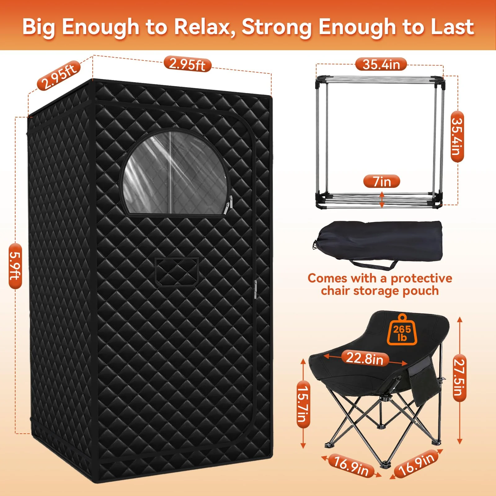 Gozuna Upgraded Portable Sauna for Home, Large Size Personal Sauna Box with 3L 1300W Steamer, Big Folding Chair, 9 Levels Heat, Full Body Steam Room Tent for Home Relaxation Spa 3'x3'x5.9' Black - Image 5