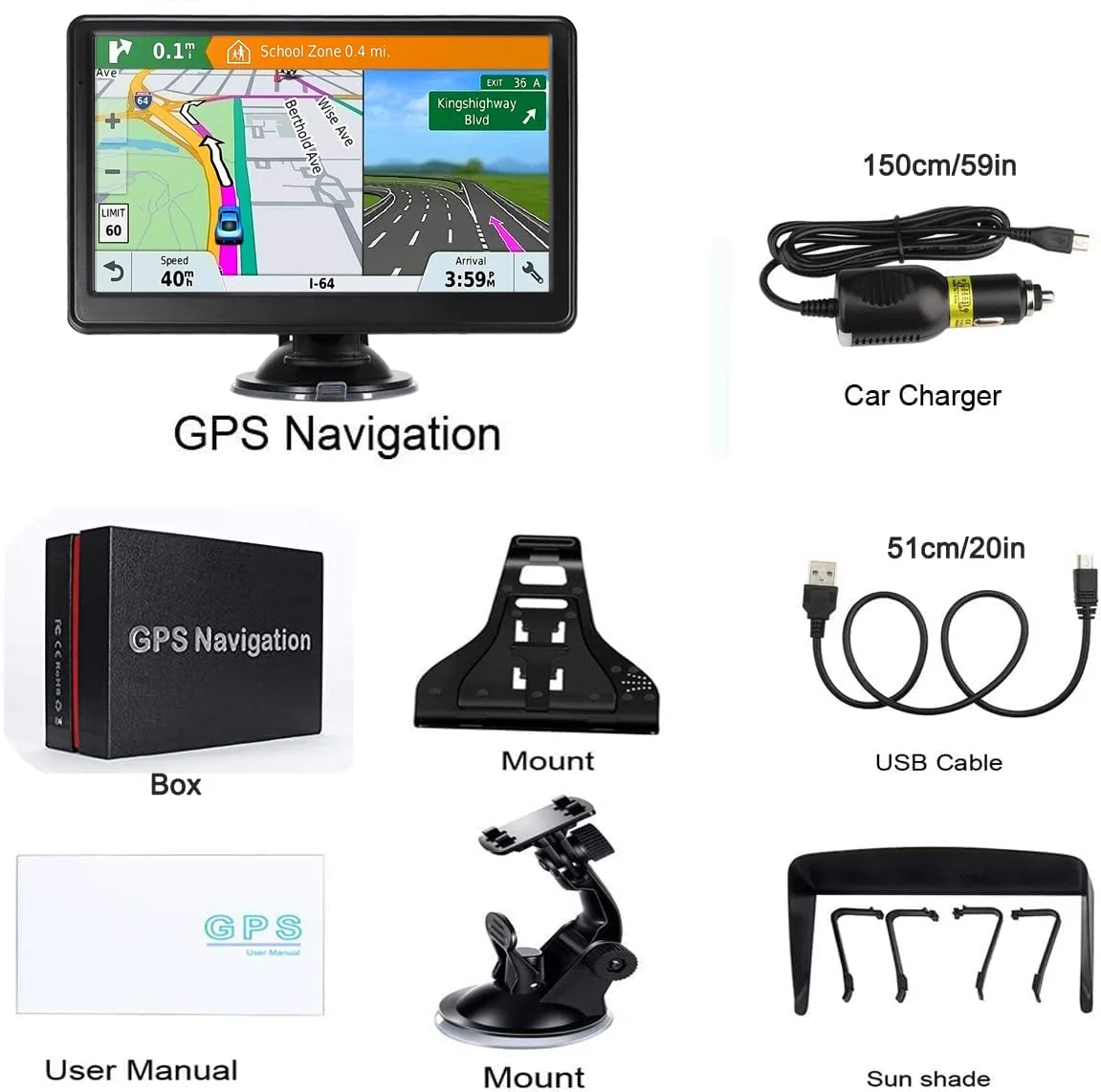 GPS Navigation for Car, 2025 Map 7 inch Touch Screen Car GPS 256-16GB, Voice Turn Direction Guidance, Support Speed and Red Light Warning, Pre-Installed North America Lifetime map Free Update - Image 2