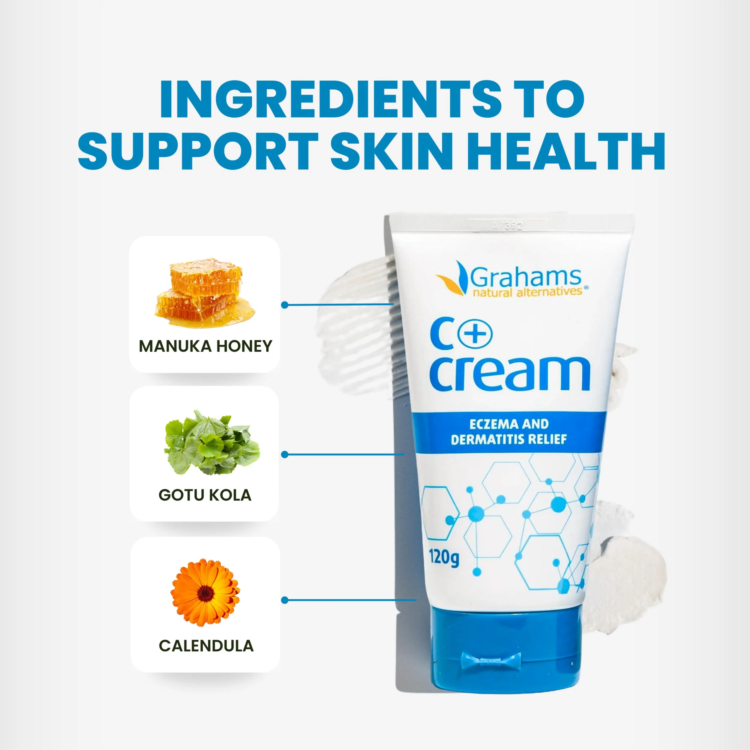 Grahams Natural C+ Eczema Relief Cream - Steroid-Free Moisturizer Soothes Dermatitis, Inflammation, Redness Treatment for Irritated, Dry Skin - All Natural Ingredients with Manuka Honey, (4.23oz) - Image 4
