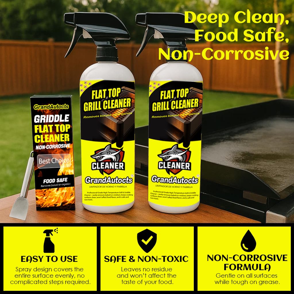GrandAutocts Flat Top Grill Cleaner Kit， Grill & Griddle Cleaner - Non-Toxic Food Safe & Non-Caustic Formula, Removes Burnt-On Grease/Carbon (2 Pcs + Cleaning Tools) - Image 4