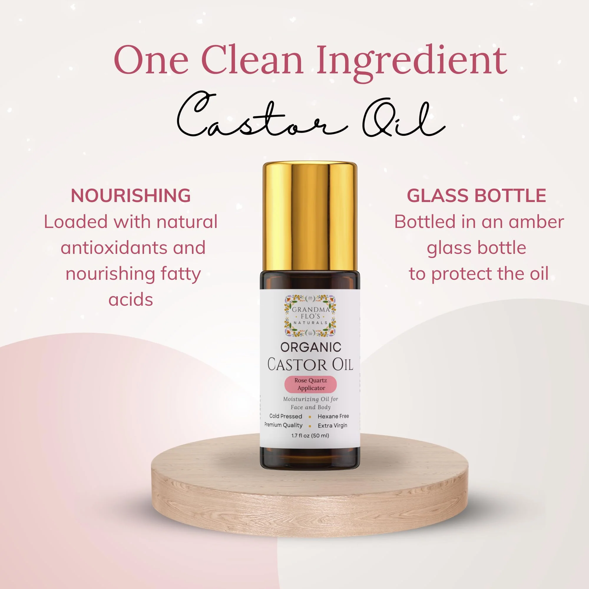 Grandma Flo's Naturals Organic Castor Oil with Rose Quartz Roll On For Face and Body - Glass Bottle, Cold Pressed, Hexane Free, Unrefined - Stimulate Hair Growth, Moisturize Skin (50ml) - Image 9