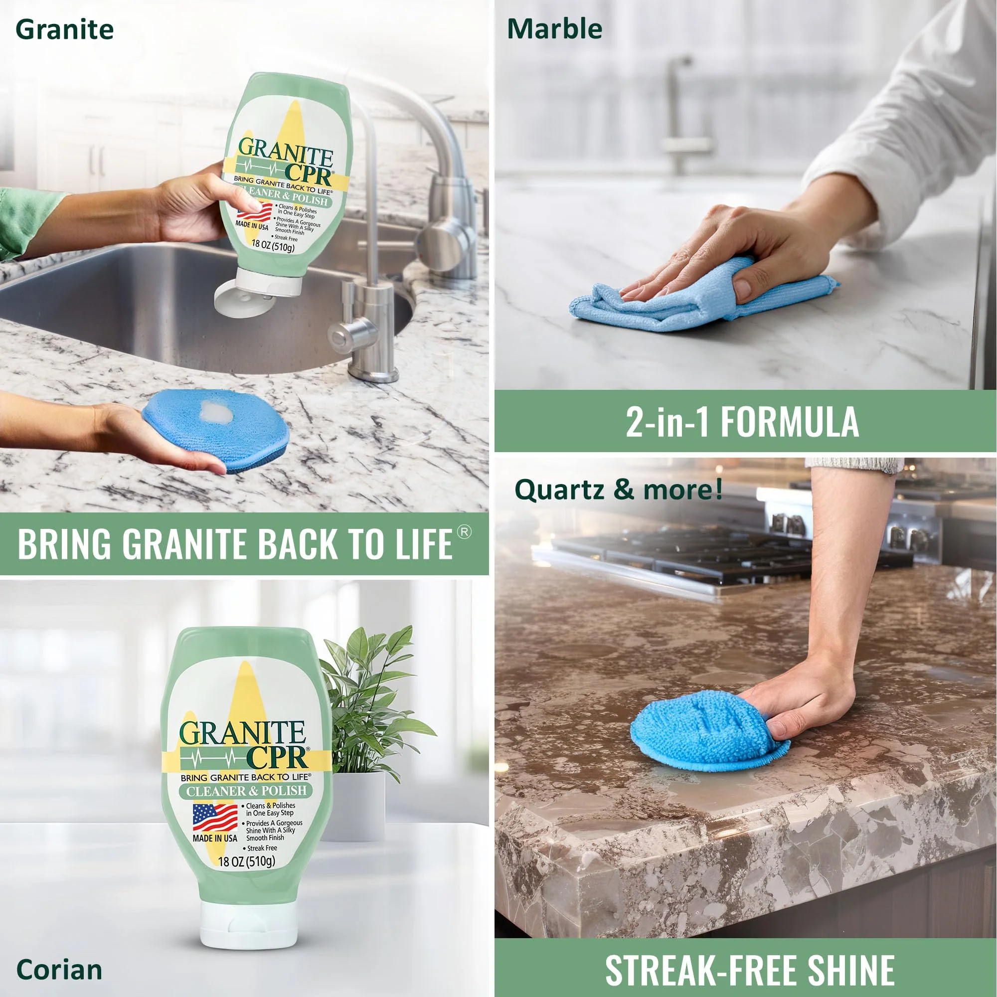Granite CPR Cleaner & Polish Can Be Used Daily On Granite, Marble, Quartz & Corian. Leaves A Gorgeous Streak-Free Shine & Silky Smooth Finish. Cleans & Polishes All Stone Countertops In One Easy Step. - Image 7