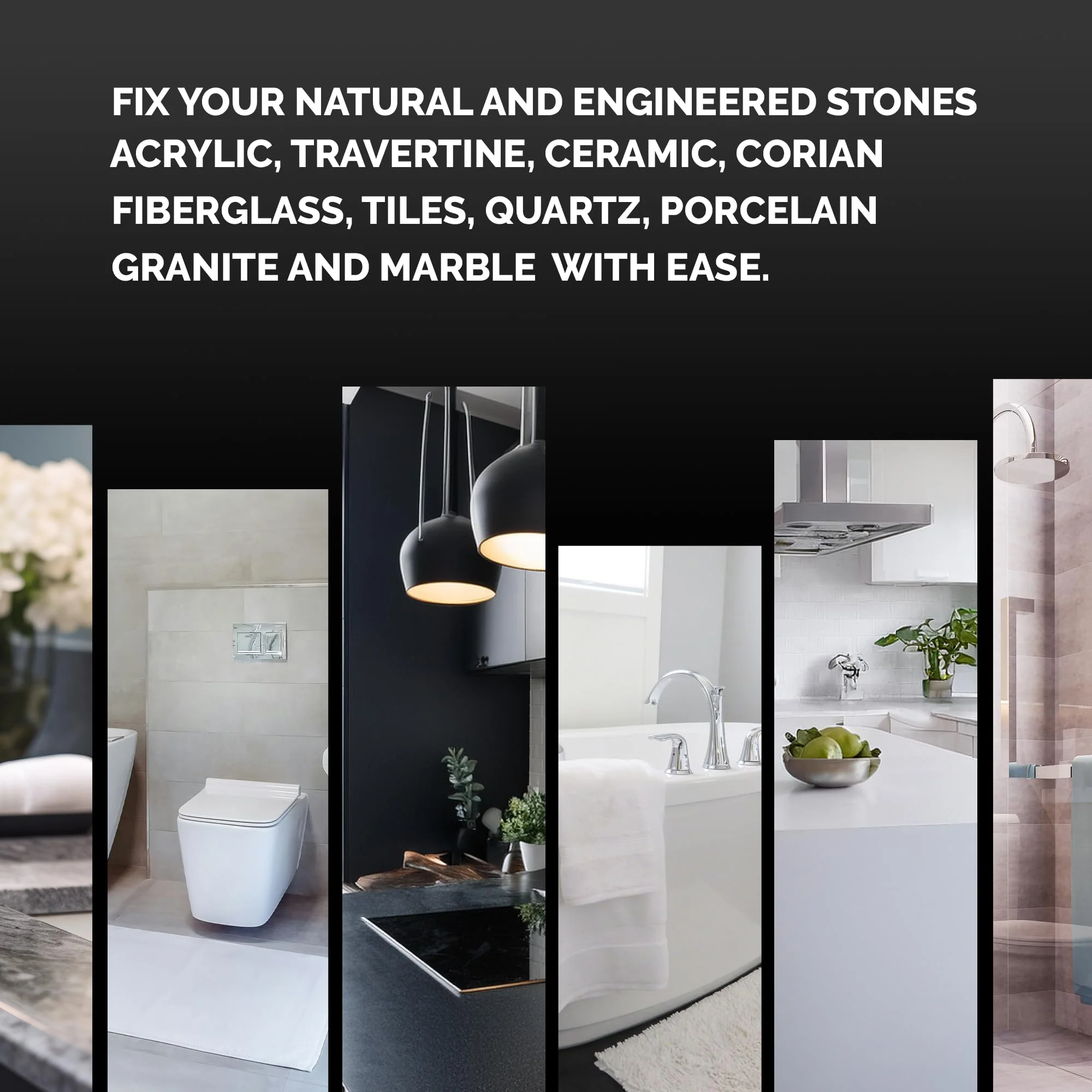 Granite, Marble & Corian Repair Kit (Clear, Black & Acrylic) - Ideal as Quartz Countertop Repair Kit I Works Great for Marble, Porcelain, Ceramic & Granite Surfaces I Also for Bathtub & Tile Repair - Image 9