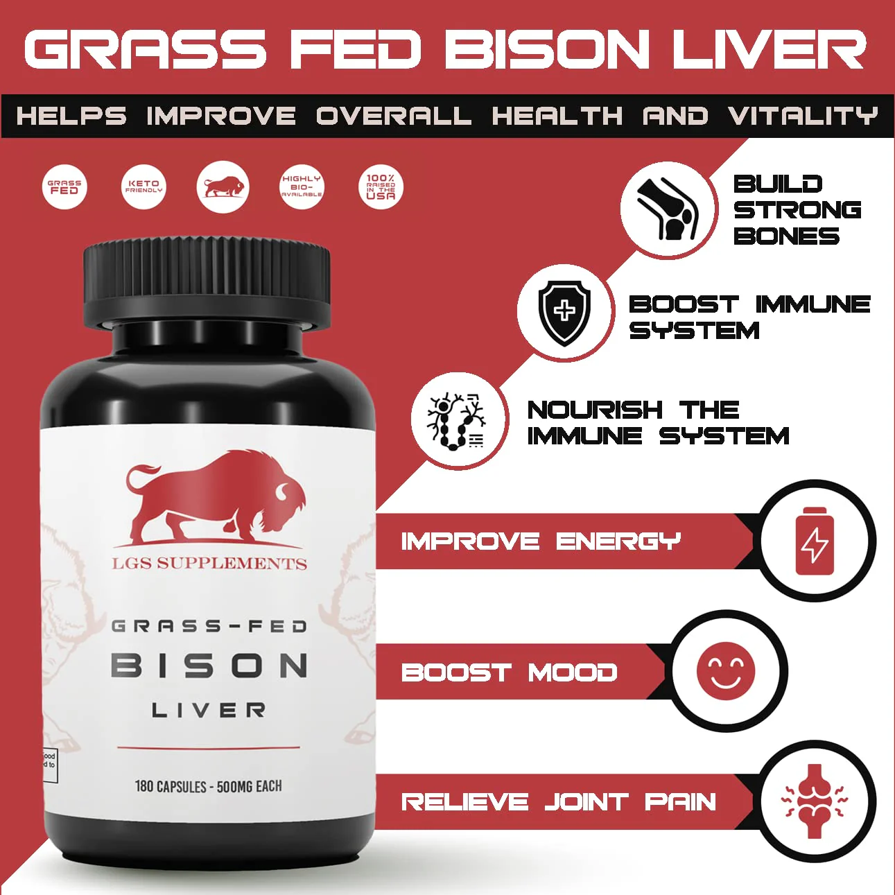 Grass Fed Bison Liver Capsules Supports Energy Production, Detoxification, Digestion, Immunity, Natural Iron Non-GMO, Freeze Dried Liver Health Supplement, 3000mg - Image 3