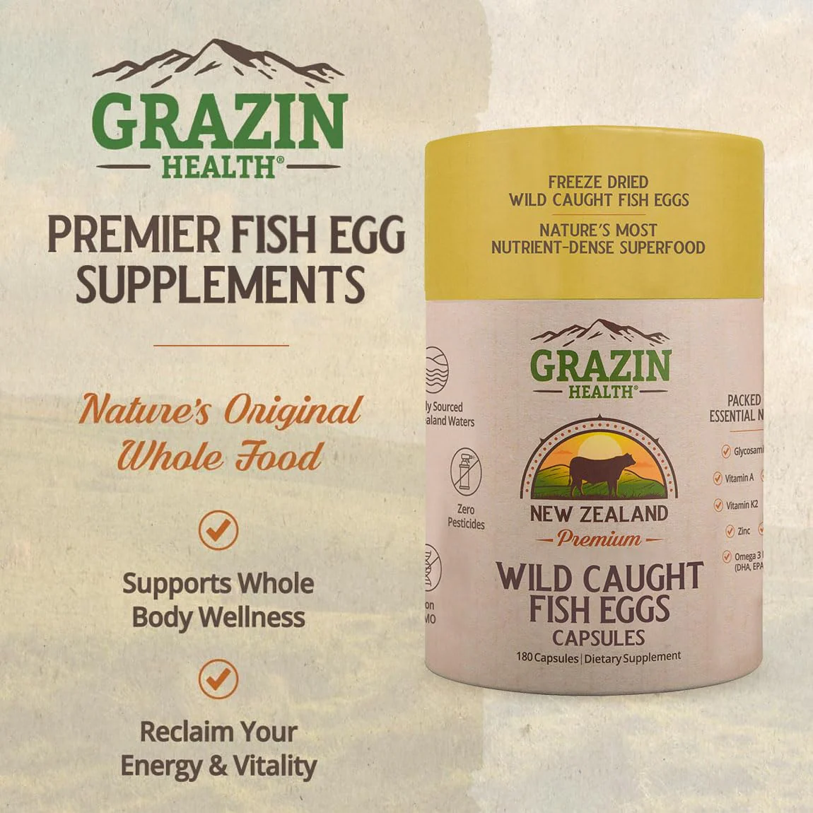 GRAZIN HEALTH Fish Eggs Capsules – 3000mg Per Serving | Omega-3, DHA & EPA Rich Fish Roe Supplement with Essential Fatty Acids for Heart, Brain, Immune & Daily Nutrition Support – 30 Servings - Image 4
