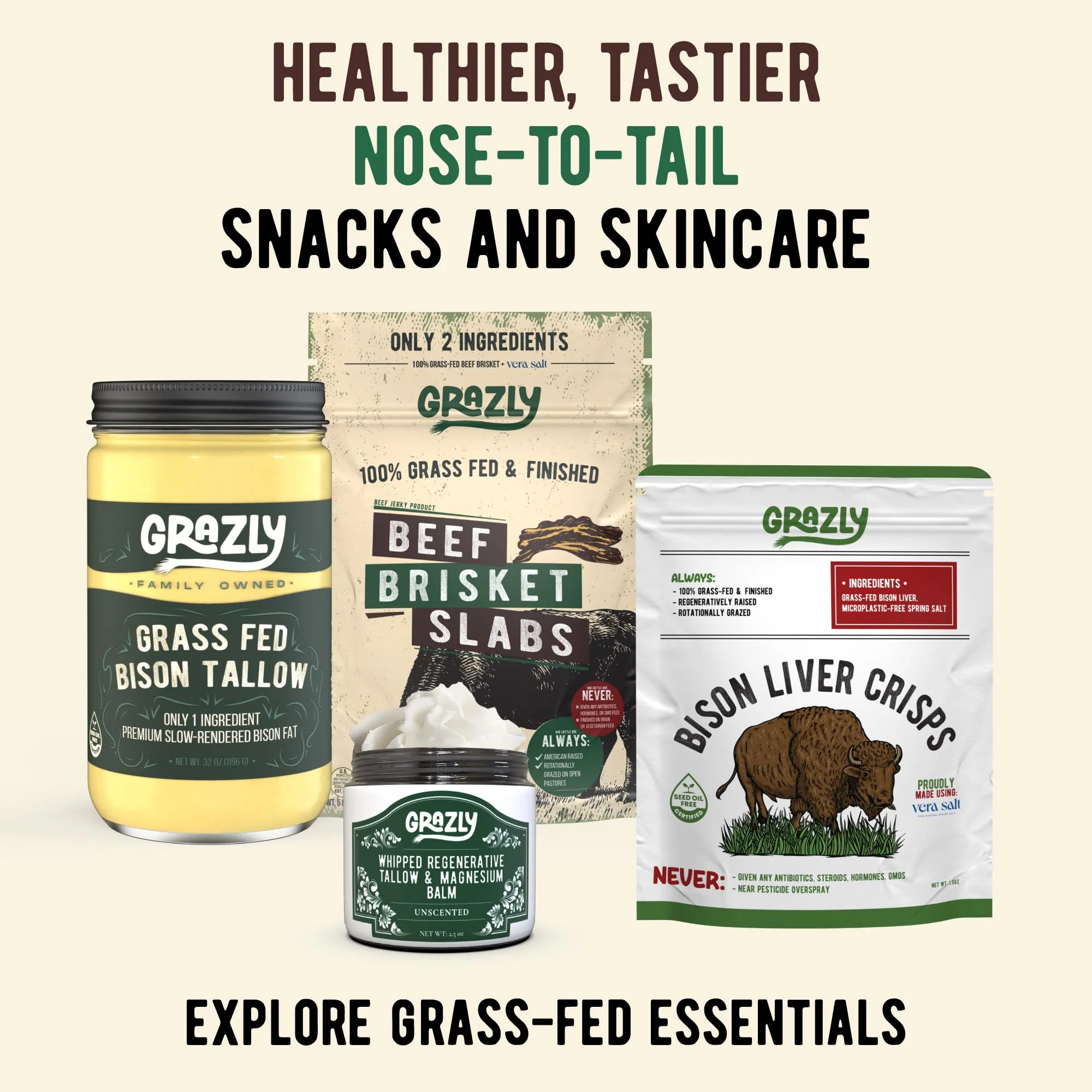 Grazly Whipped Bison Tallow Balm w/Manuka Honey, Jojoba, Organic Vanilla - Grass-Fed & Finished Organic Tallow Face Moisturizer - Face & Body Cream for Acne-Prone Skin - Nourishing Skincare (2.5 oz) - Image 2