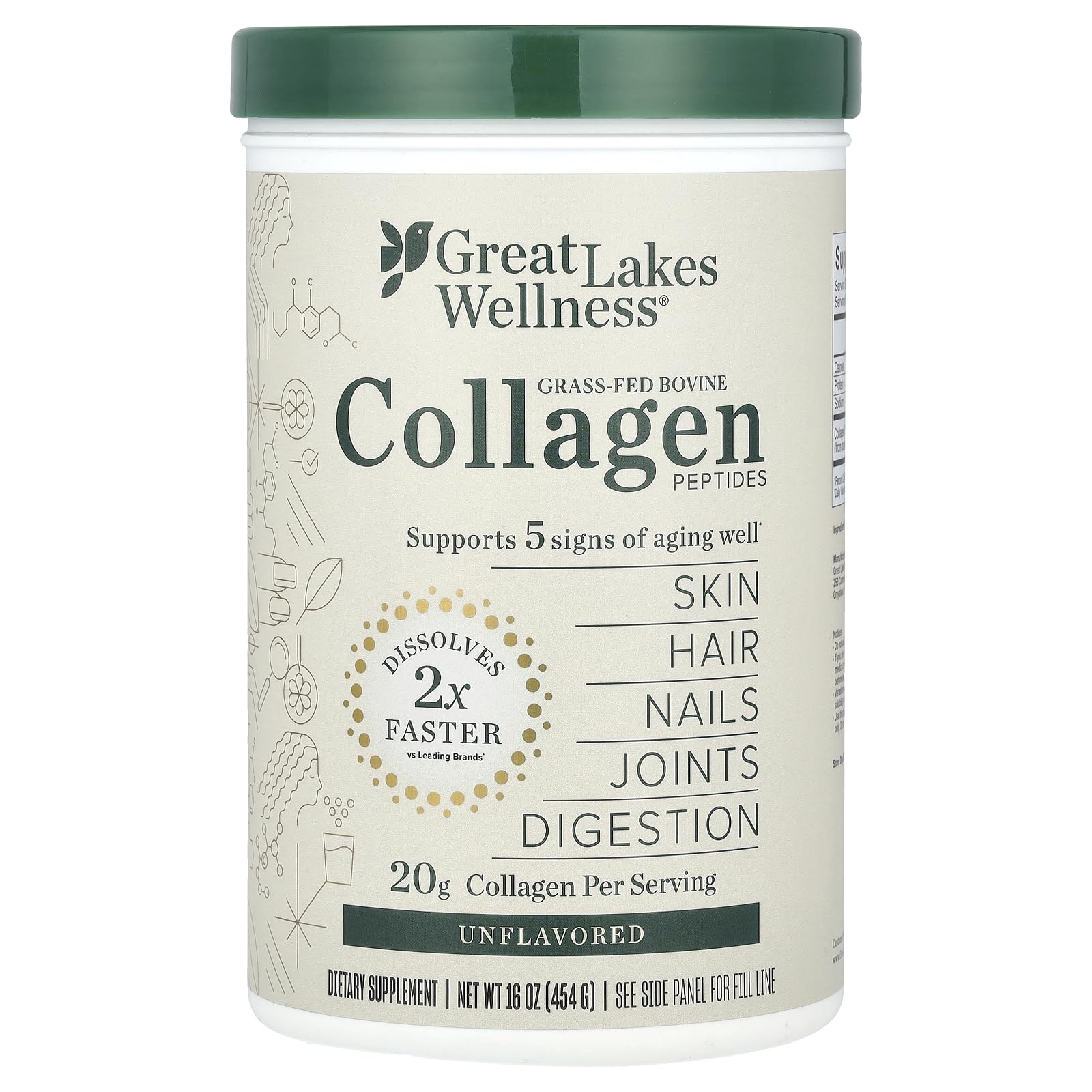 Great Lakes Gelatin, Collagen Hydrolysate, Unflavored Beef Protein, Kosher, 16 Oz Can - 4 Pack