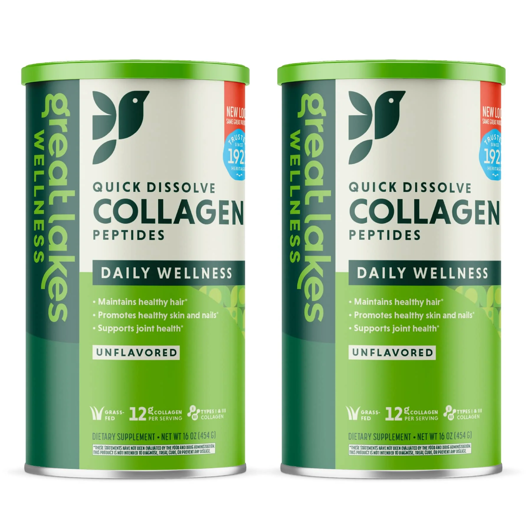 Great Lakes Wellness Collagen Peptides Powder for Skin, Hair, Nails, Joints & Digestion - Unflavored - Quick Dissolve Hydrolyzed, Non-GMO, Keto, Kosher - 16 oz - 2 Pack - Packaging May Vary